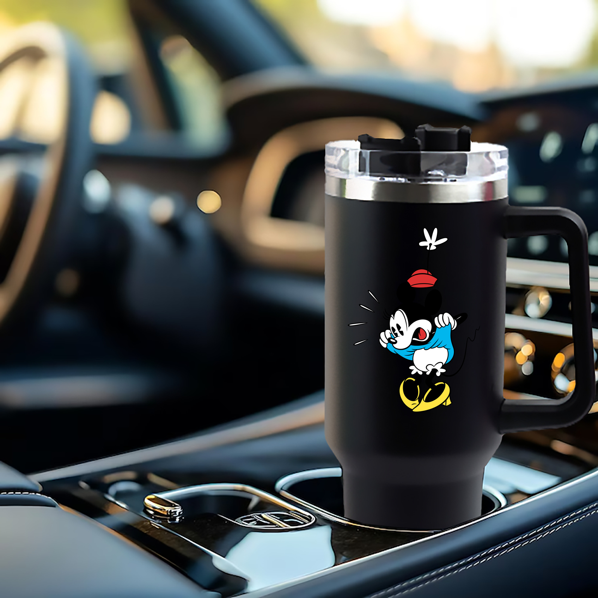 ミッキーマウス Mickey Mouse 1200mL車用タンブラー - クリスタルステッカー（プラスチックストロー付き）