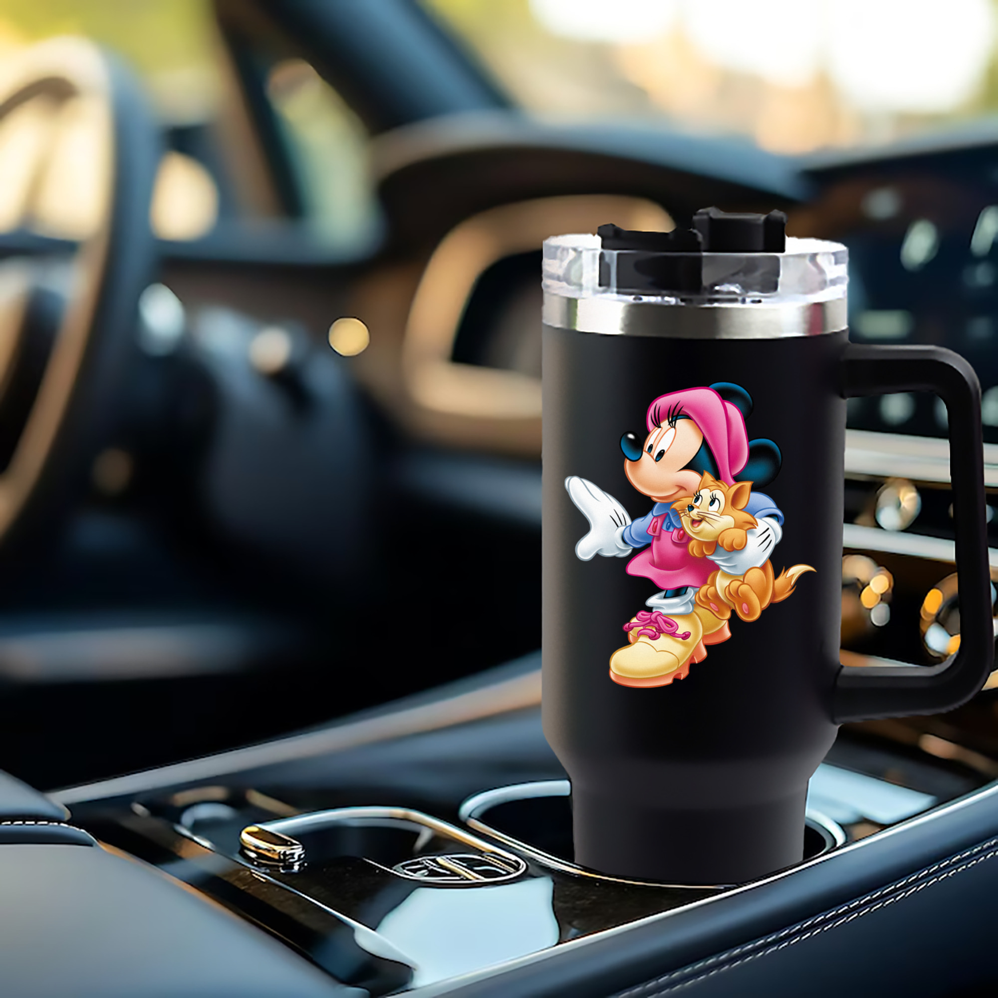 ミッキーマウス Mickey Mouse 1200mL車用タンブラー - クリスタルステッカー（プラスチックストロー付き）