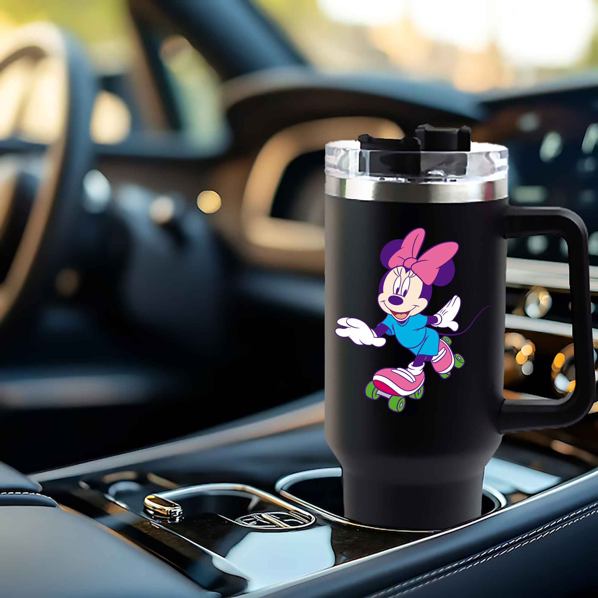 ミッキーマウス Mickey Mouse 1200mL車用タンブラー - クリスタルステッカー（プラスチックストロー付き）