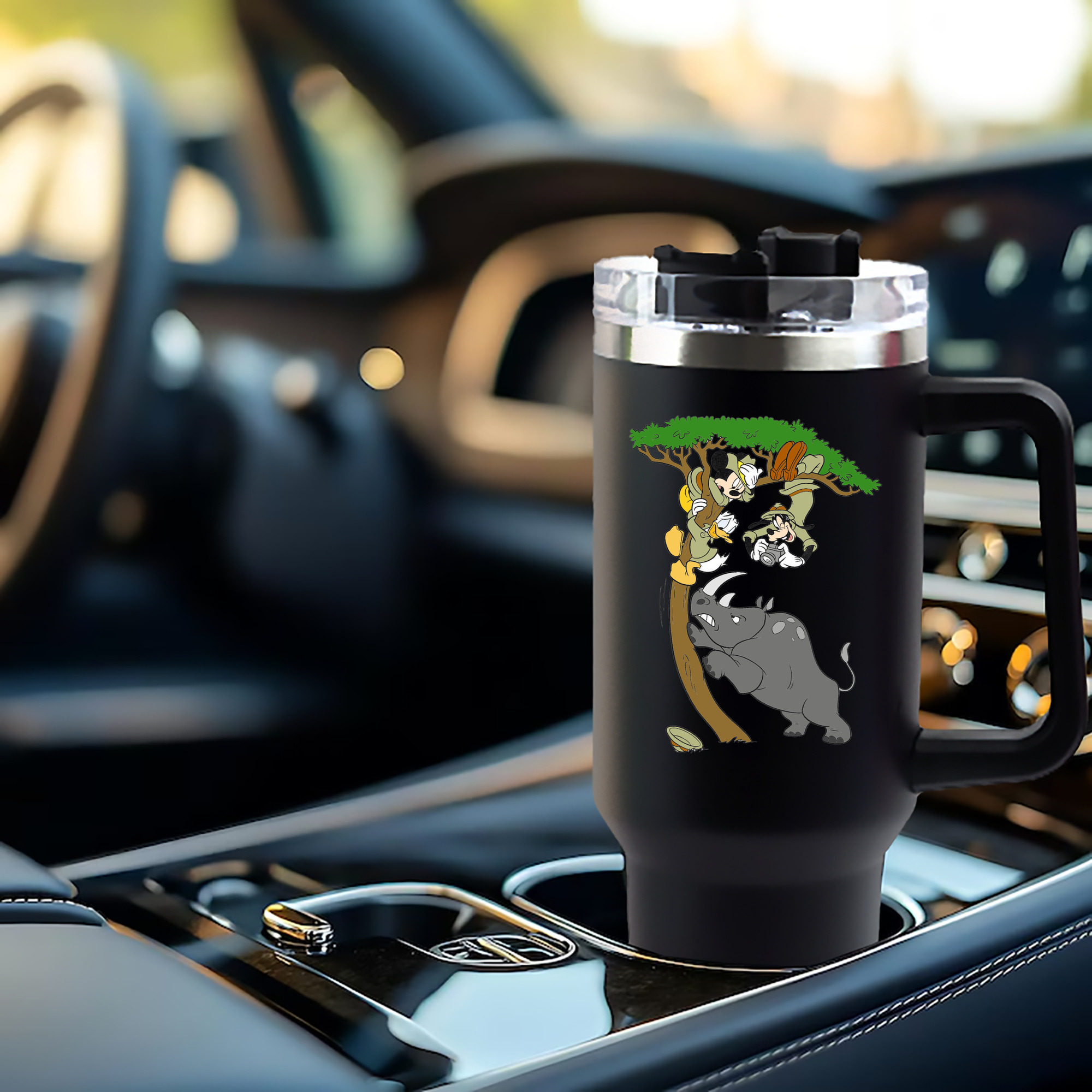 ミッキーマウス Mickey Mouse 1200mL車用タンブラー - クリスタルステッカー（プラスチックストロー付き）