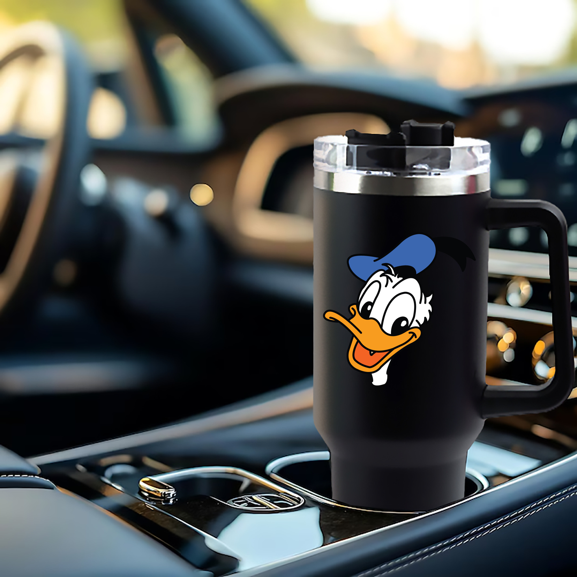 ミッキーマウス Mickey Mouse 1200mL車用タンブラー - クリスタルステッカー（プラスチックストロー付き）