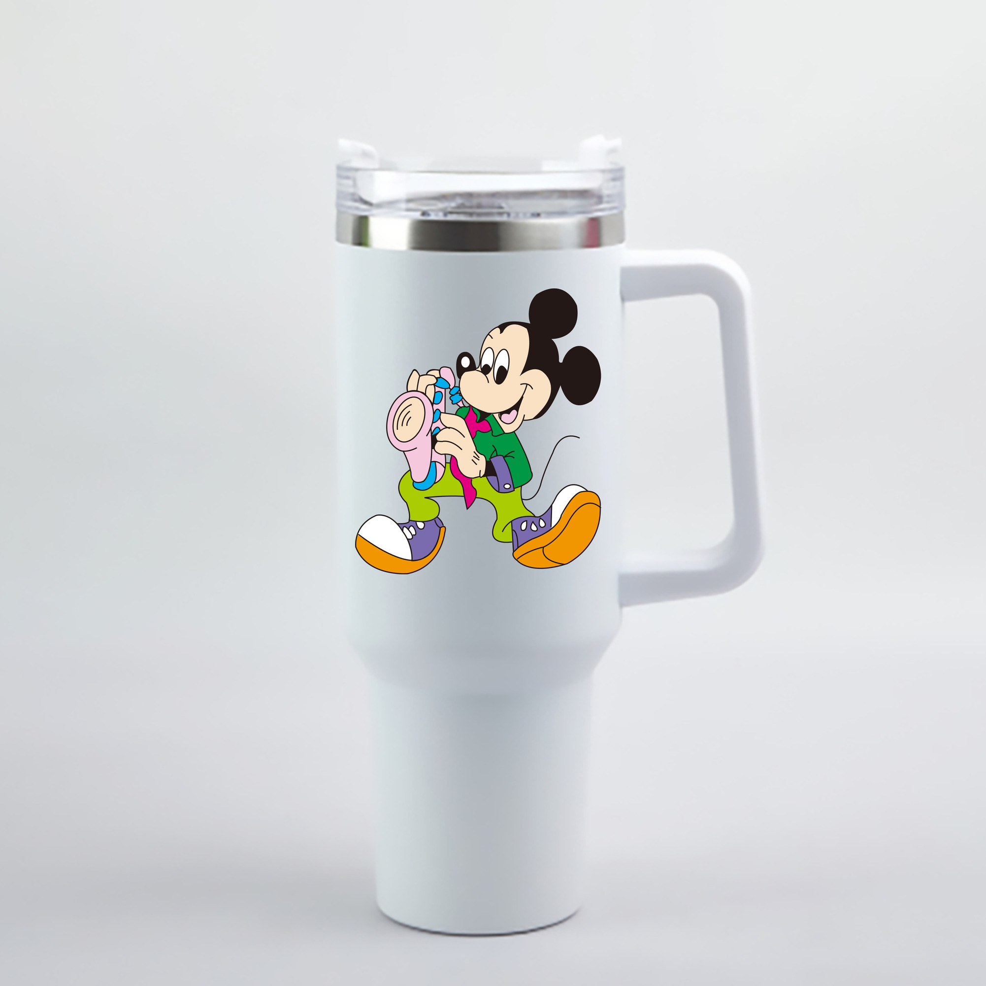 （画像用） ミッキーマウス Mickey Mouse 1200mL車用タンブラー - クリスタルステッカー（プラスチックストロー付き）