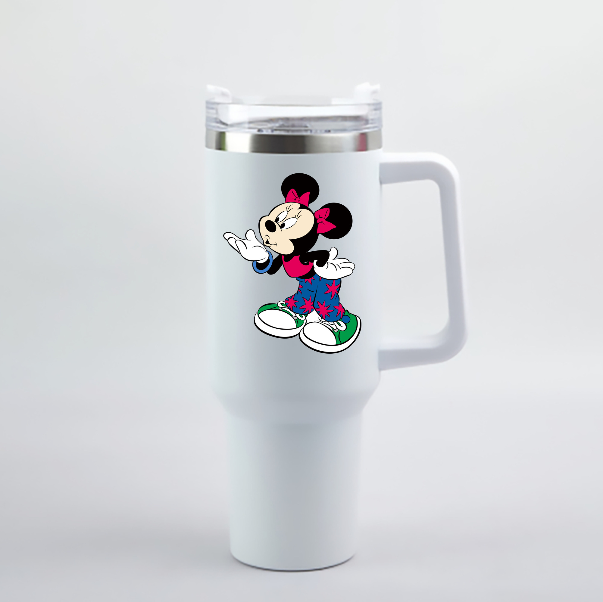 （画像用） ミッキーマウス Mickey Mouse 1200mL車用タンブラー - クリスタルステッカー（プラスチックストロー付き）