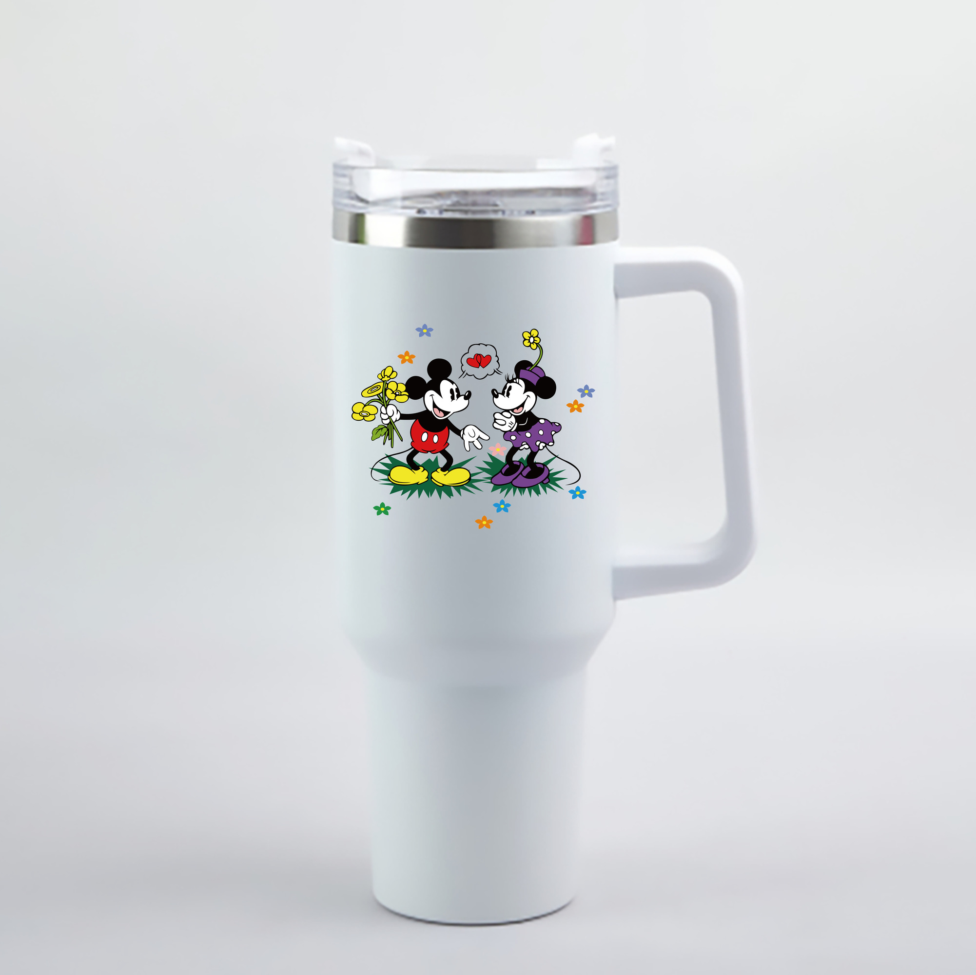 （画像用） ミッキーマウス Mickey Mouse 1200mL車用タンブラー - クリスタルステッカー（プラスチックストロー付き）