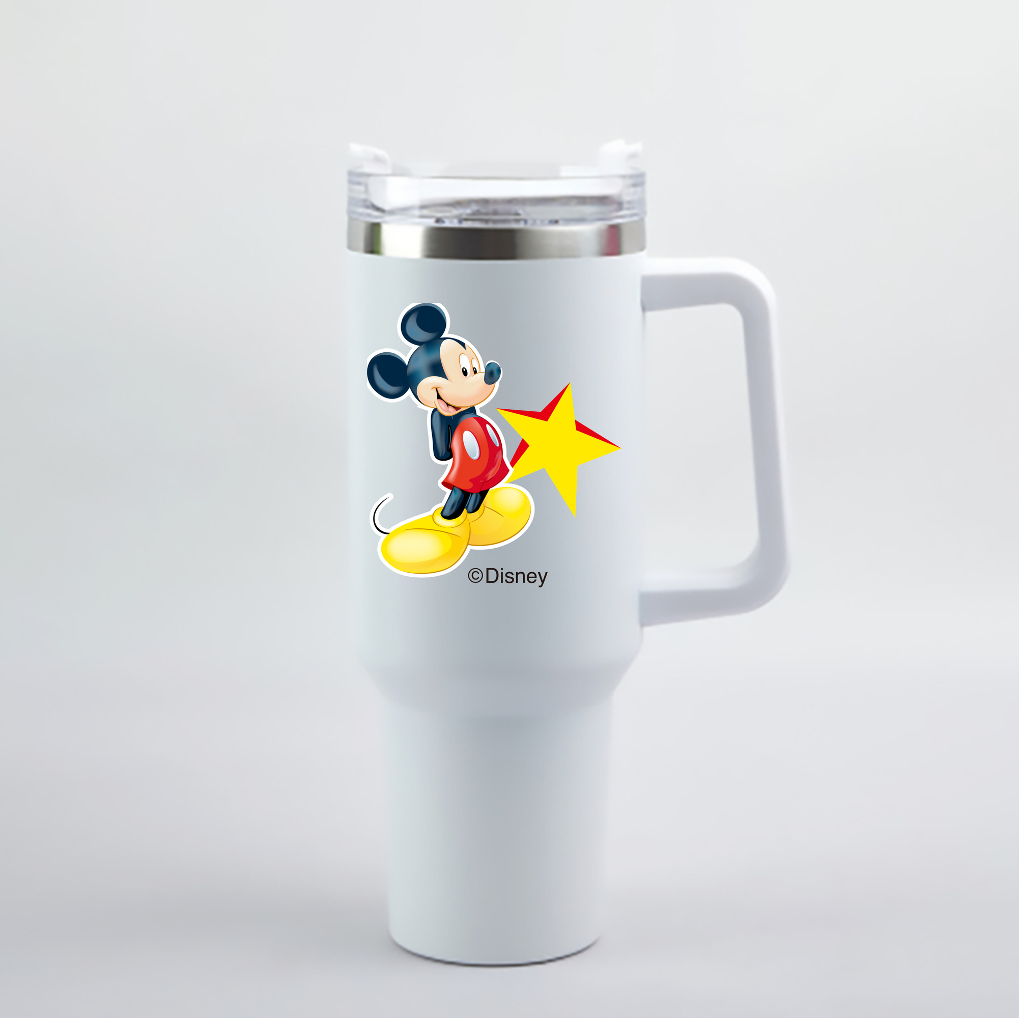 （画像用） ミッキーマウス Mickey Mouse 1200mL車用タンブラー - クリスタルステッカー（プラスチックストロー付き）