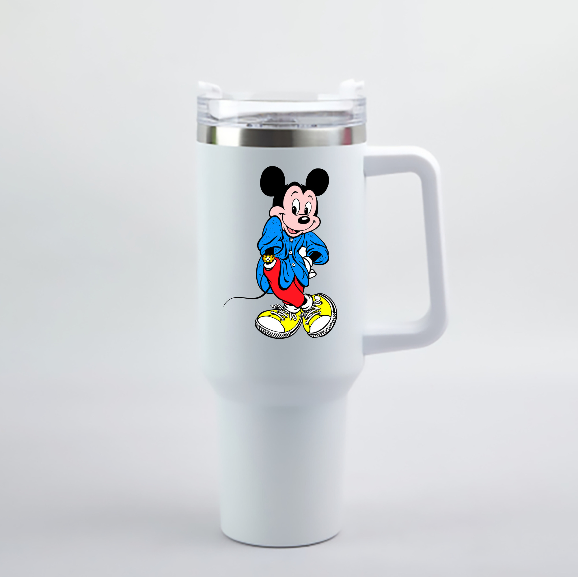 （画像用） ミッキーマウス Mickey Mouse 1200mL車用タンブラー - クリスタルステッカー（プラスチックストロー付き）