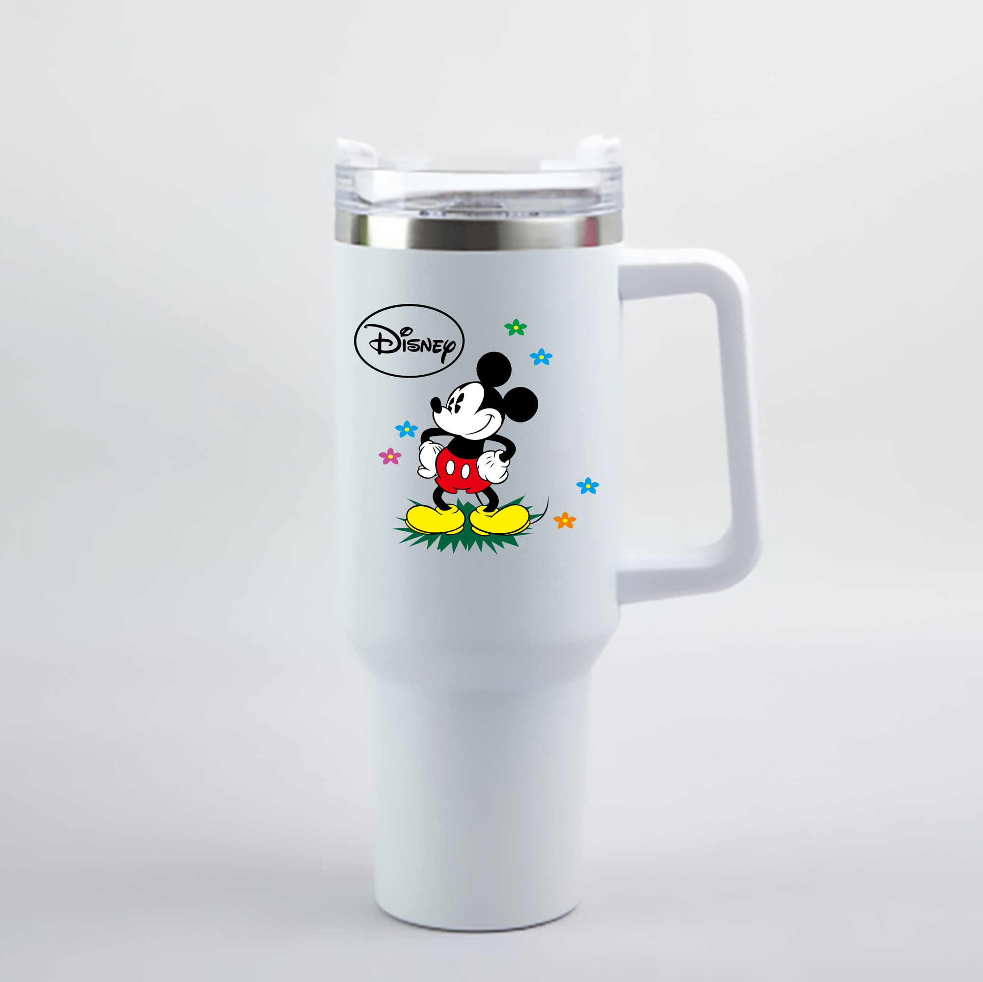 （画像用） ミッキーマウス Mickey Mouse 1200mL車用タンブラー - クリスタルステッカー（プラスチックストロー付き）