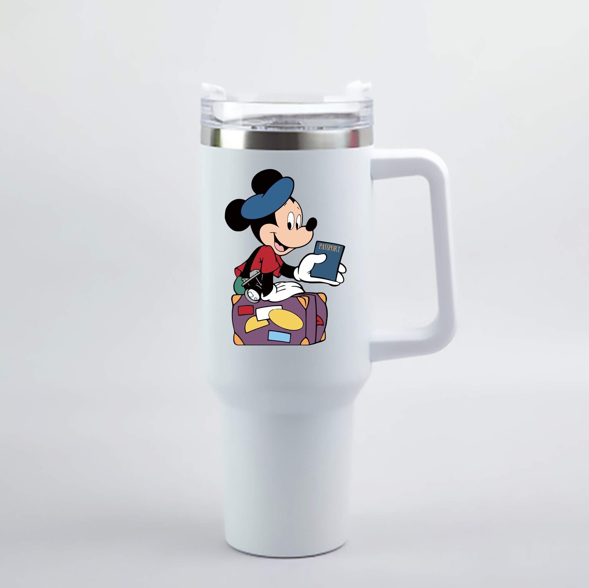 （画像用） ミッキーマウス Mickey Mouse 1200mL車用タンブラー - クリスタルステッカー（プラスチックストロー付き）