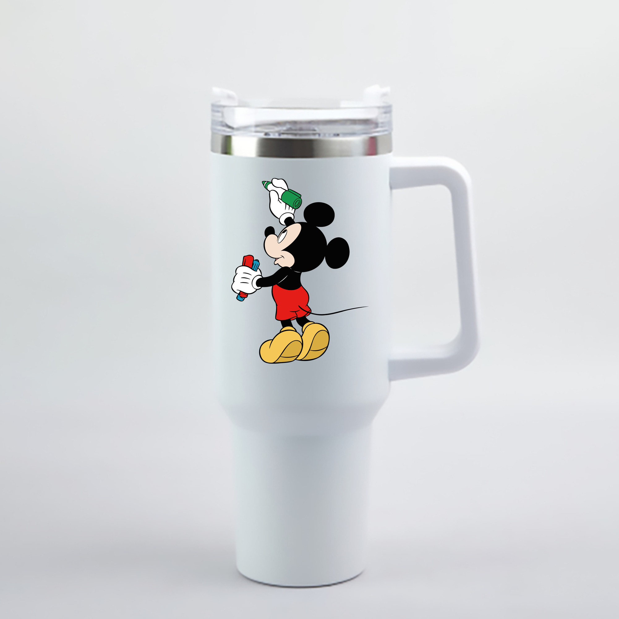 （画像用） ミッキーマウス Mickey Mouse 1200mL車用タンブラー - クリスタルステッカー（プラスチックストロー付き）