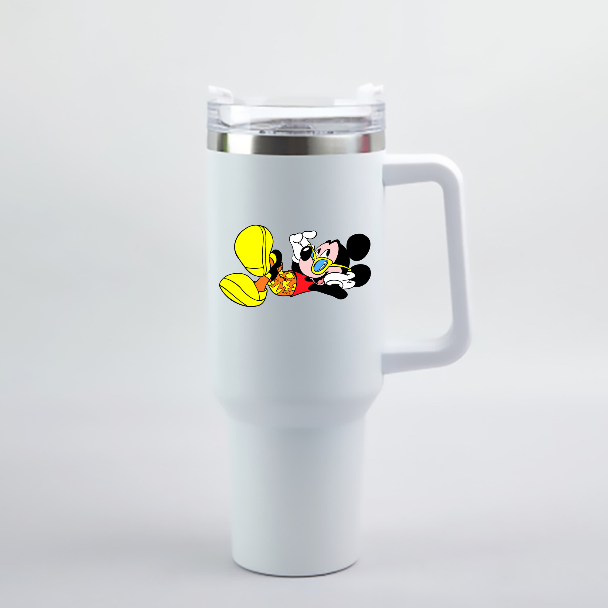（画像用） ミッキーマウス Mickey Mouse 1200mL車用タンブラー - クリスタルステッカー（プラスチックストロー付き）
