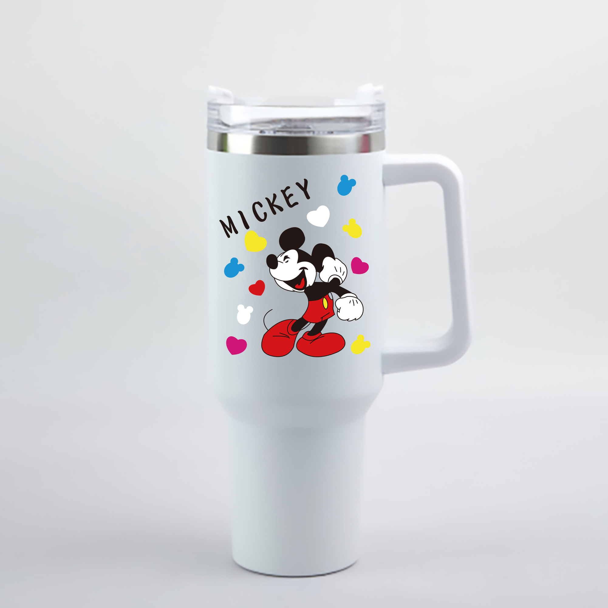 （画像用） ミッキーマウス Mickey Mouse 1200mL車用タンブラー - クリスタルステッカー（プラスチックストロー付き）