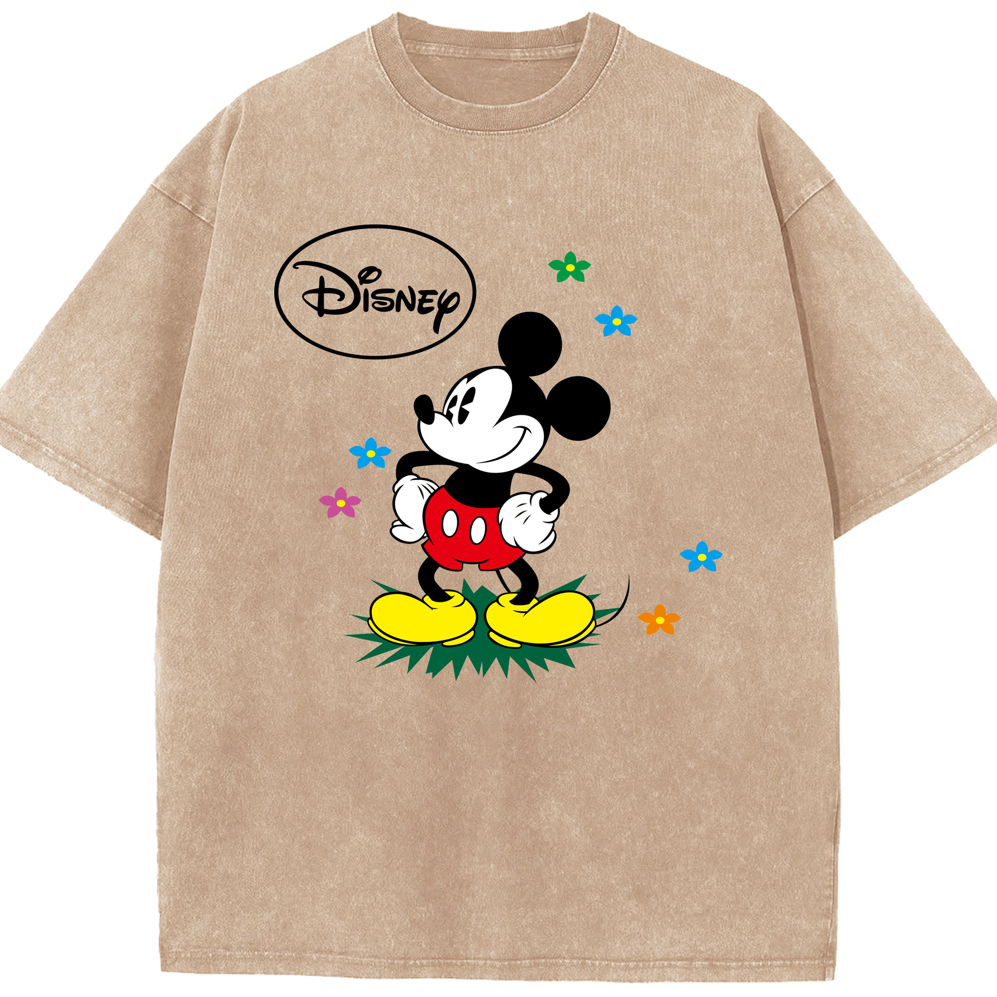 （画像用） ミッキーマウス Mickey Mouse 綿100% ヴィンテージ風 半袖Tシャツ（フロントプリント）