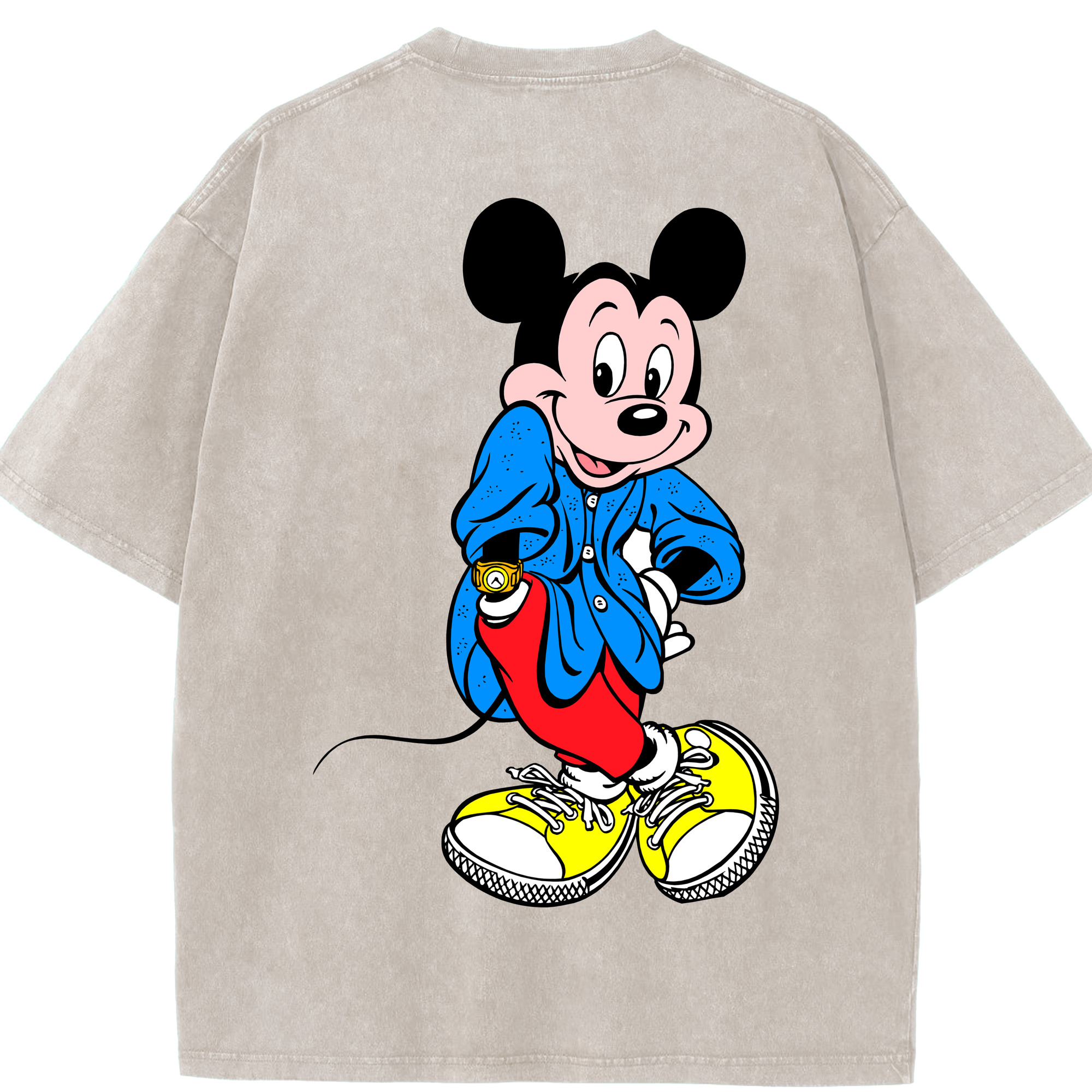 （画像用） ミッキーマウス Mickey Mouse 綿100% ヴィンテージ風 半袖Tシャツ（背面プリント）
