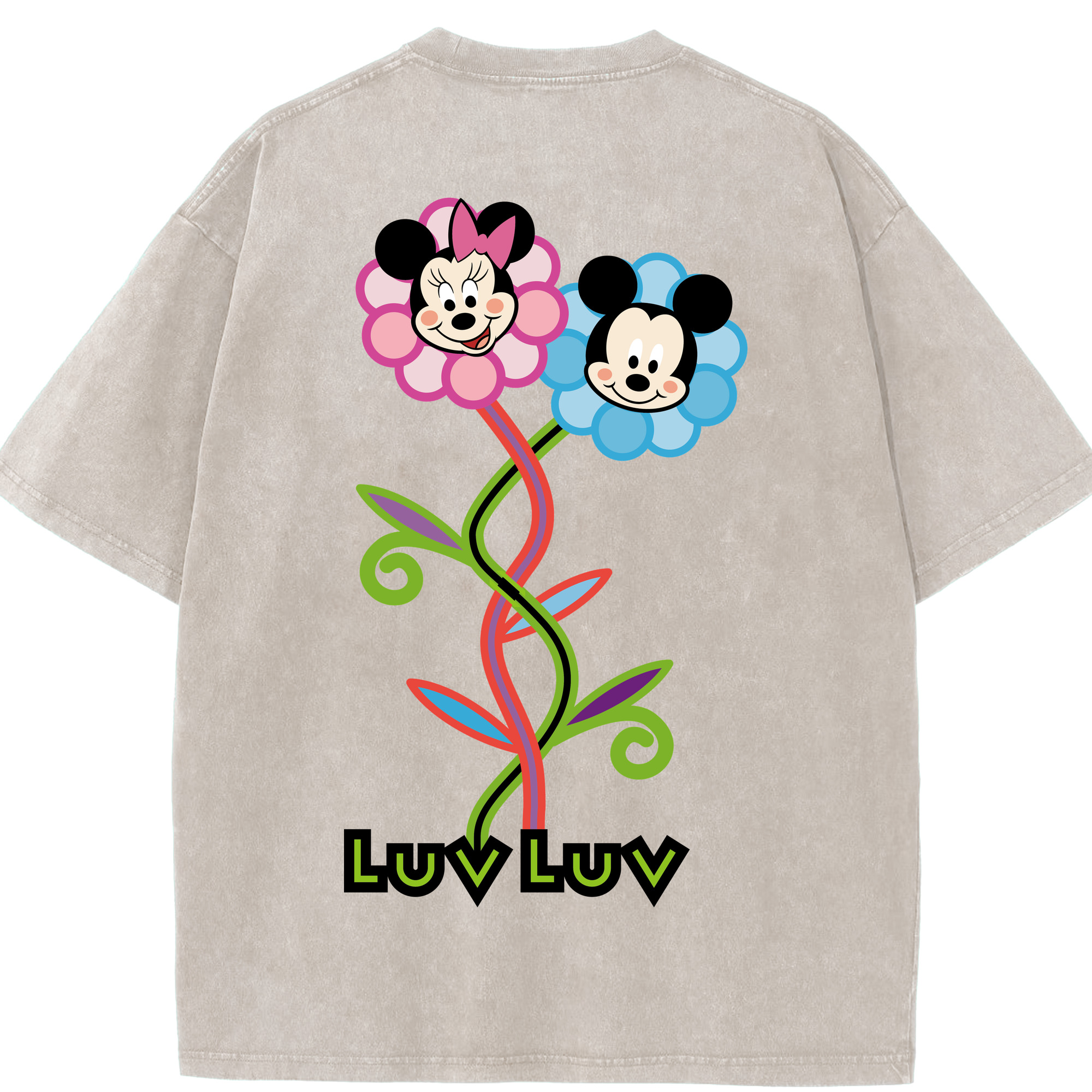 （画像用） ミッキーマウス Mickey Mouse 綿100% ヴィンテージ風 半袖Tシャツ（背面プリント）