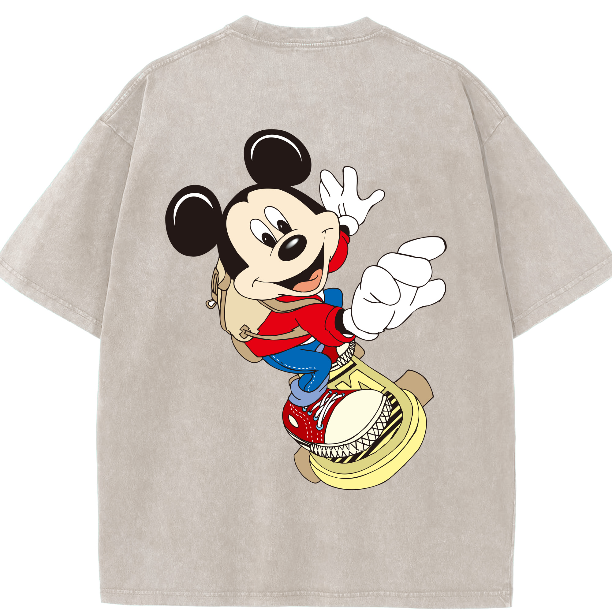 （画像用） ミッキーマウス Mickey Mouse 綿100% ヴィンテージ風 半袖Tシャツ（背面プリント）