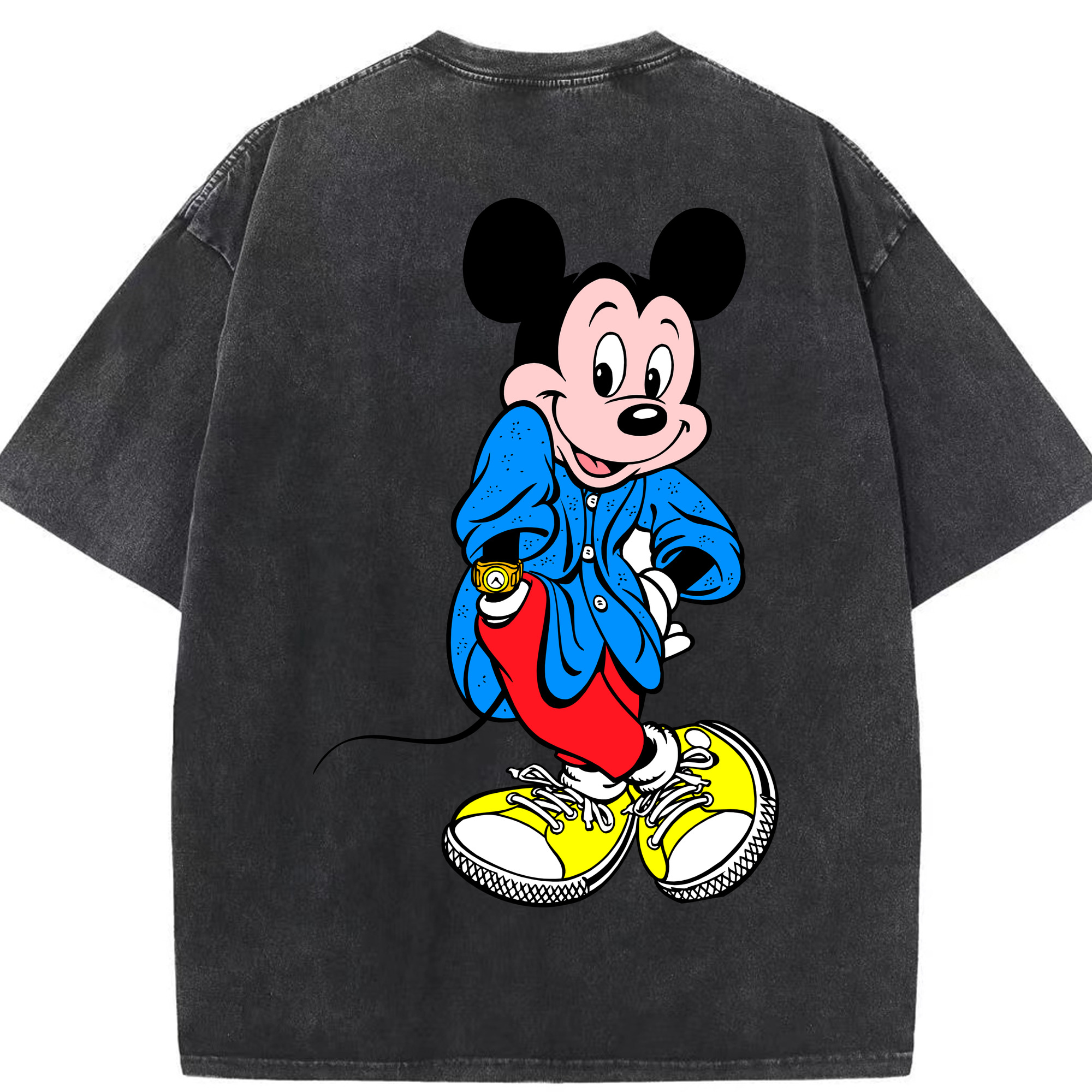 （画像用） ミッキーマウス Mickey Mouse 綿100% ヴィンテージ風 半袖Tシャツ（背面プリント）