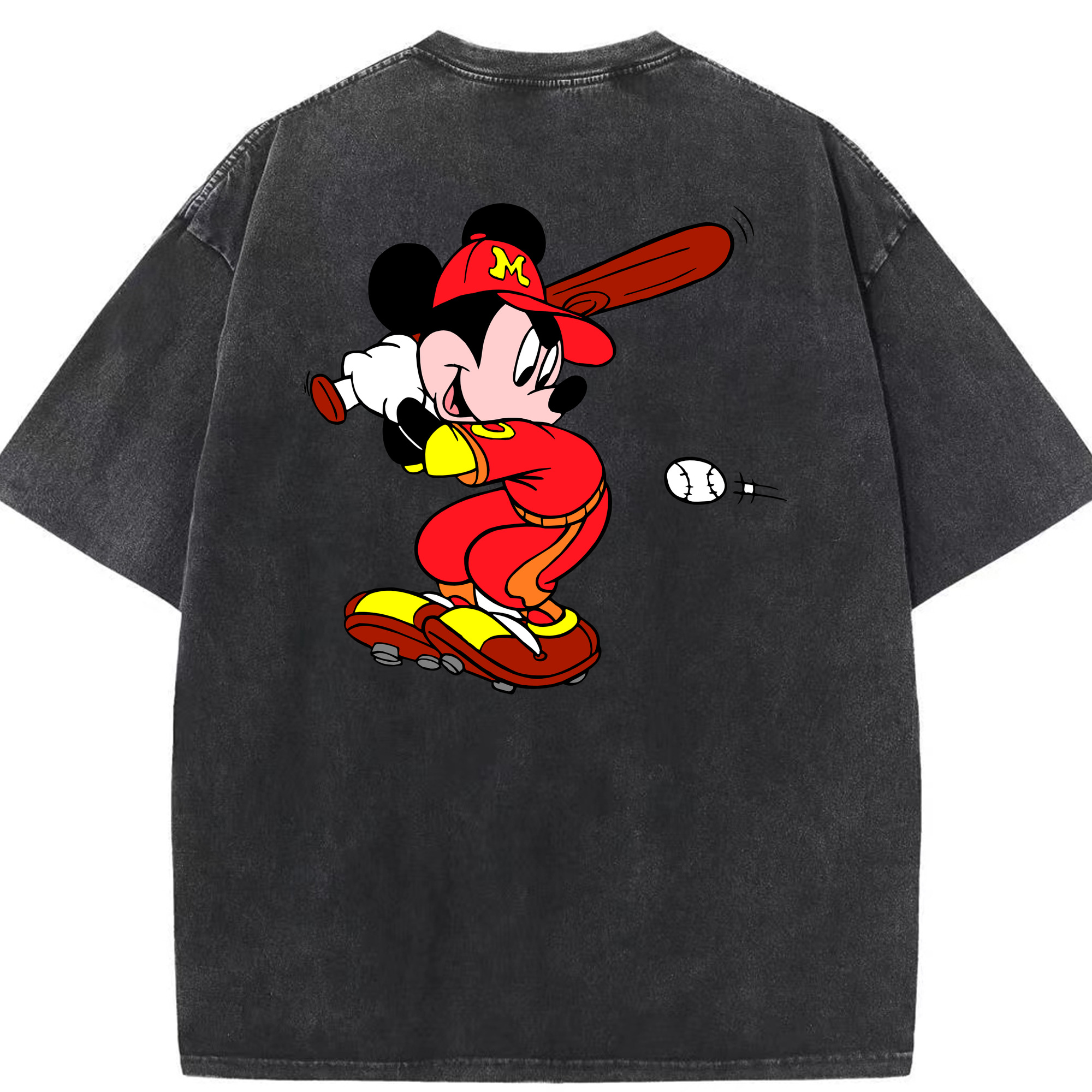 （画像用） ミッキーマウス Mickey Mouse 綿100% ヴィンテージ風 半袖Tシャツ（背面プリント）