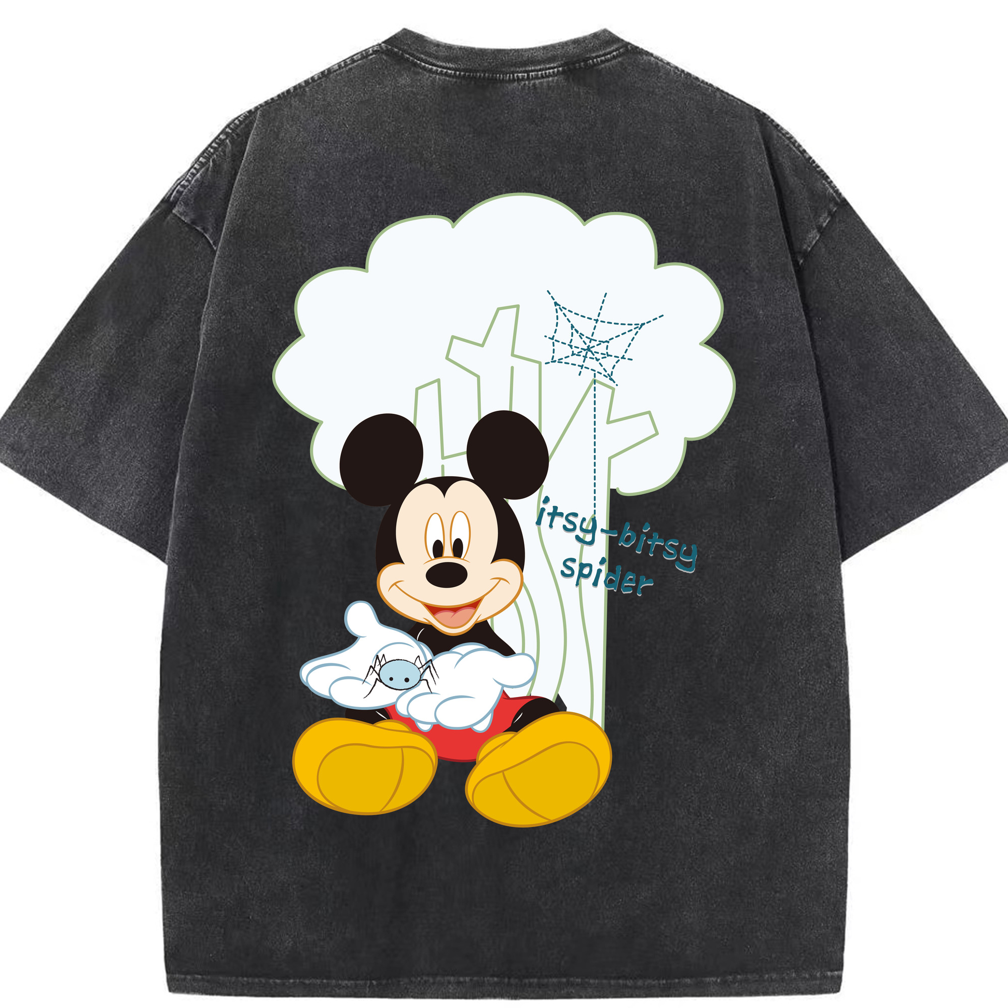 （画像用） ミッキーマウス Mickey Mouse 綿100% ヴィンテージ風 半袖Tシャツ（背面プリント）