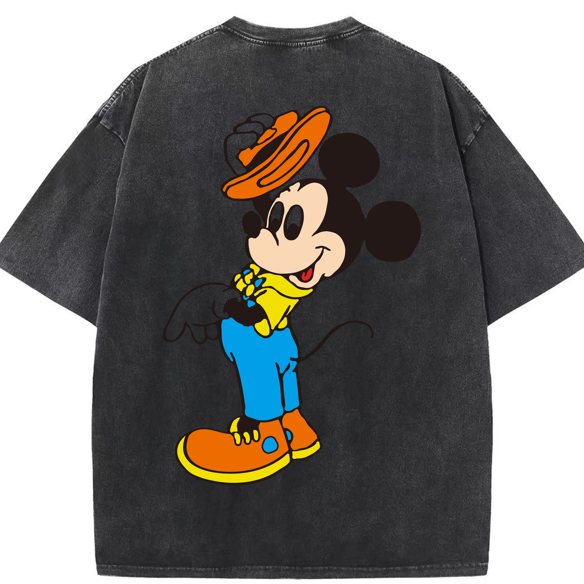 （画像用） ミッキーマウス Mickey Mouse 綿100% ヴィンテージ風 半袖Tシャツ（背面プリント）