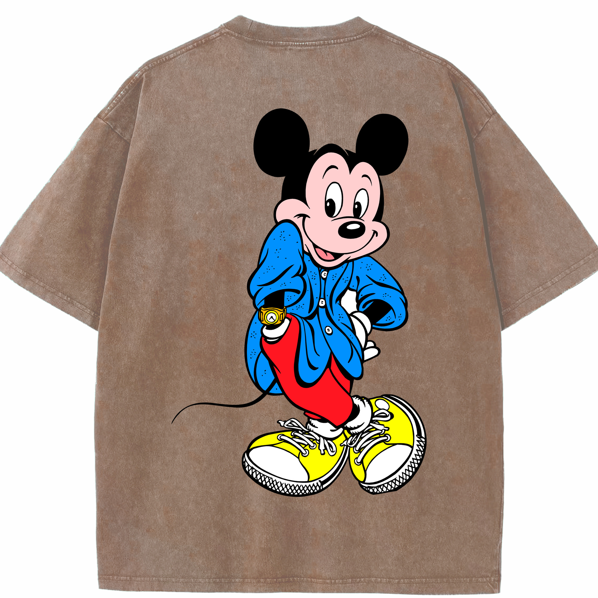 （画像用） ミッキーマウス Mickey Mouse 綿100% ヴィンテージ風 半袖Tシャツ（背面プリント）