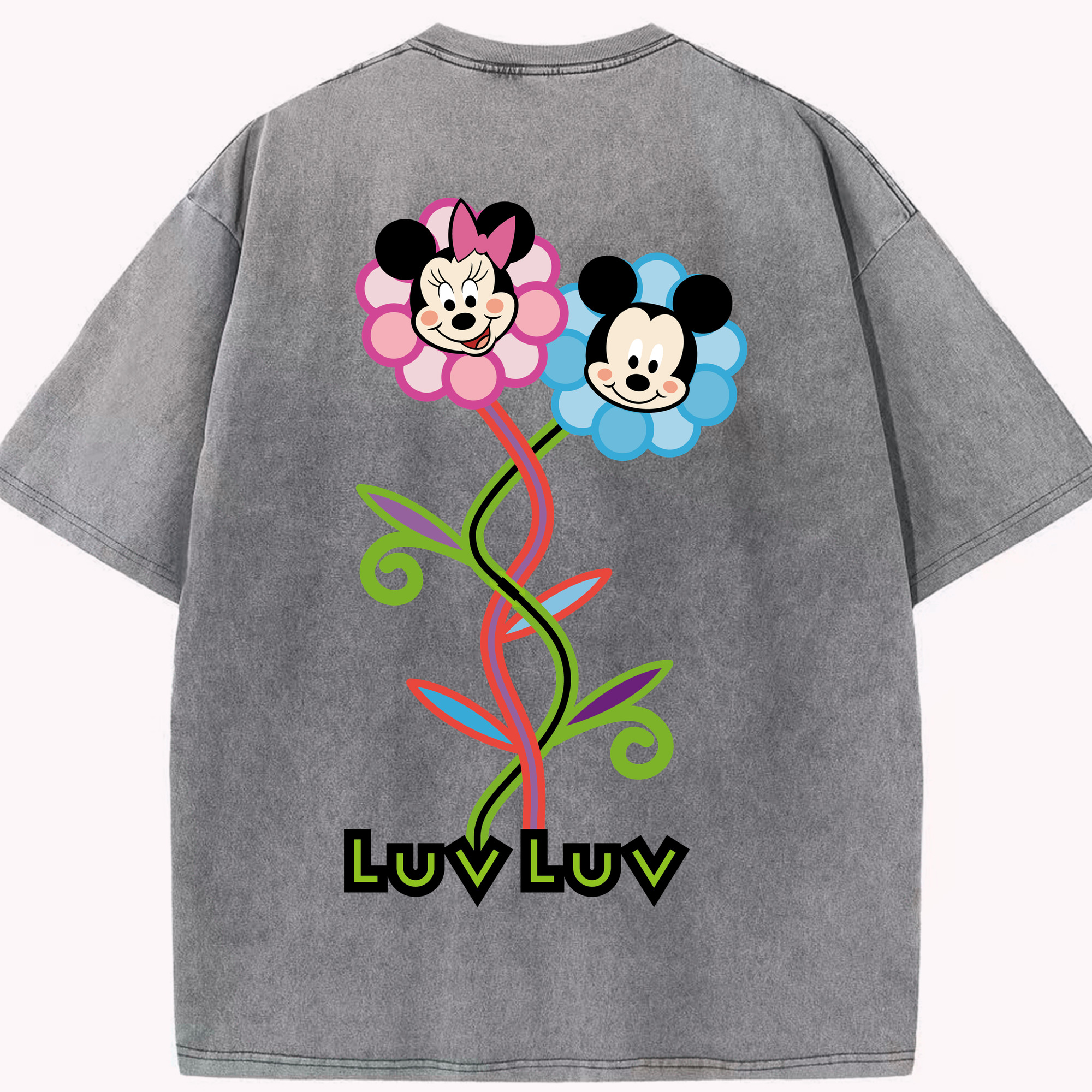（画像用） ミッキーマウス Mickey Mouse 綿100% ヴィンテージ風 半袖Tシャツ（背面プリント）