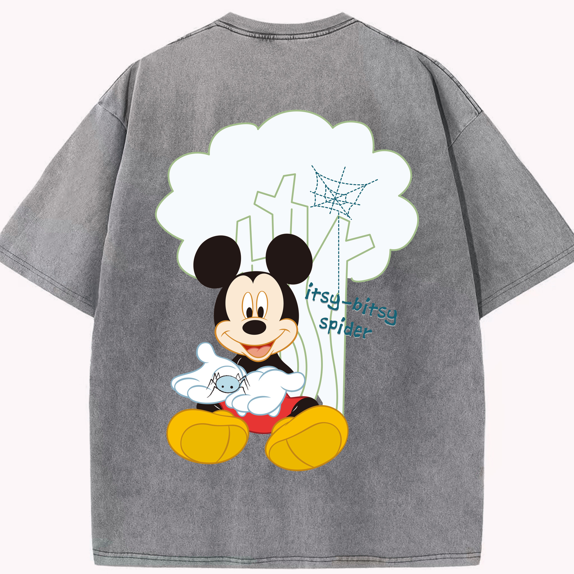 （画像用） ミッキーマウス Mickey Mouse 綿100% ヴィンテージ風 半袖Tシャツ（背面プリント）