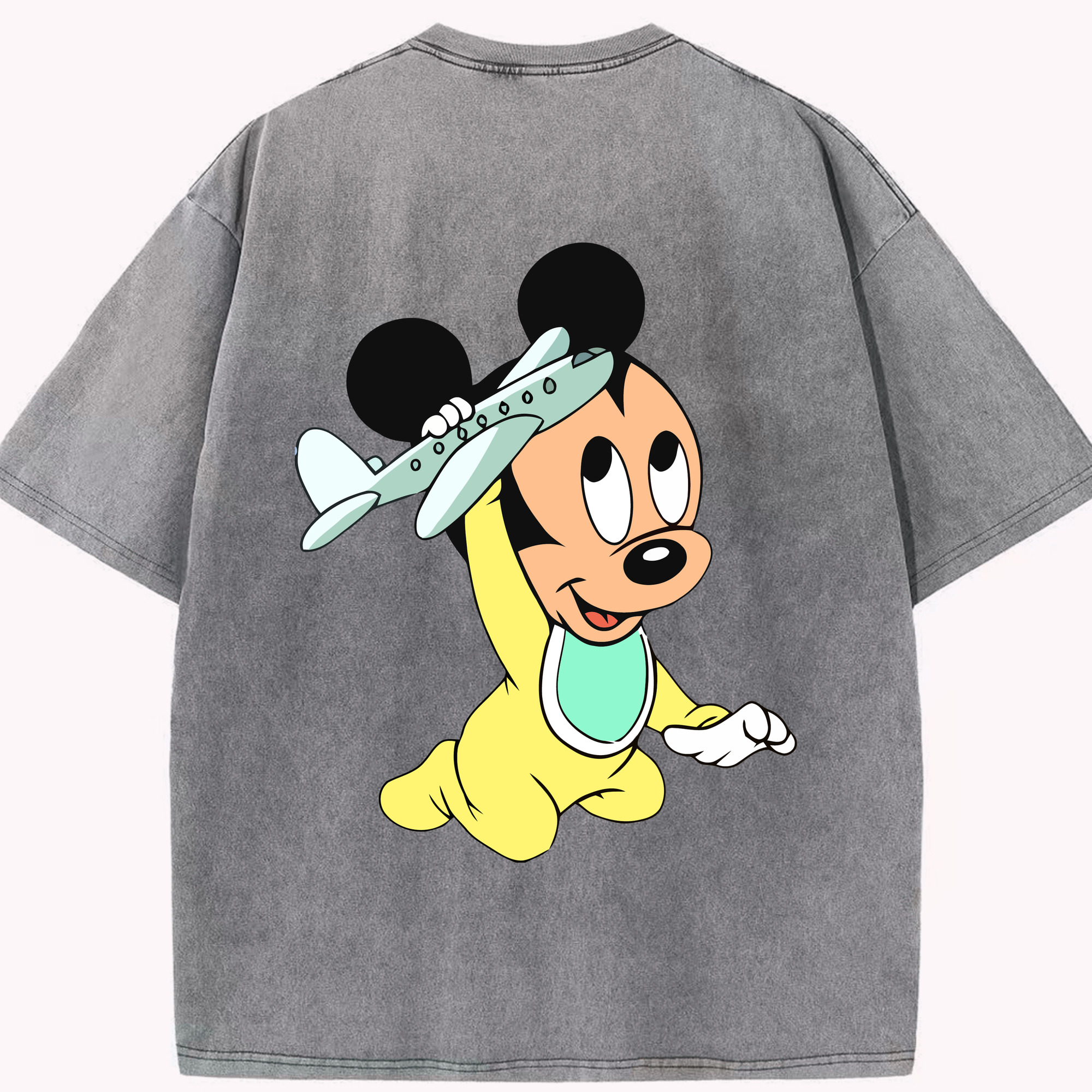 （画像用） ミッキーマウス Mickey Mouse 綿100% ヴィンテージ風 半袖Tシャツ（背面プリント）