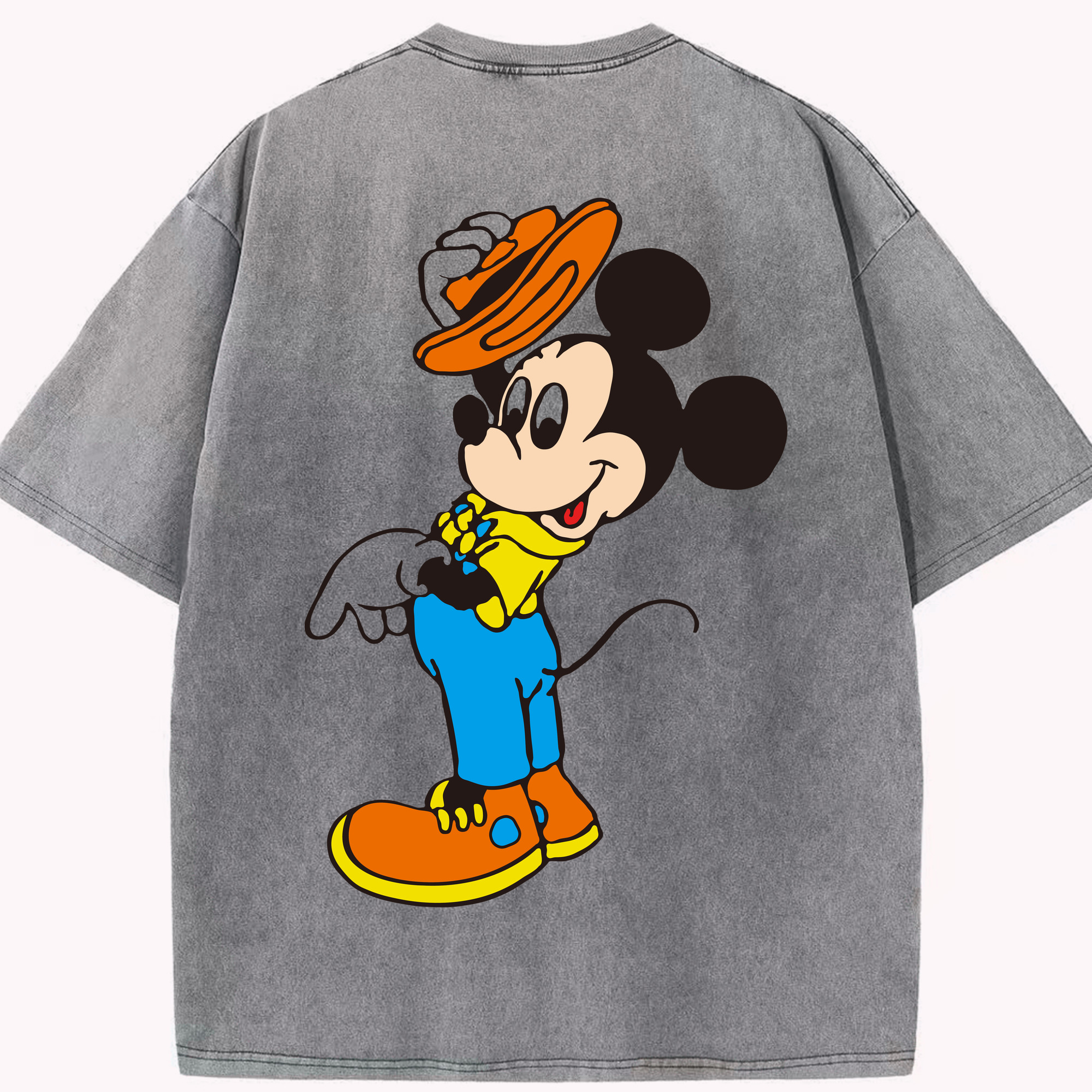 （画像用） ミッキーマウス Mickey Mouse 綿100% ヴィンテージ風 半袖Tシャツ（背面プリント）