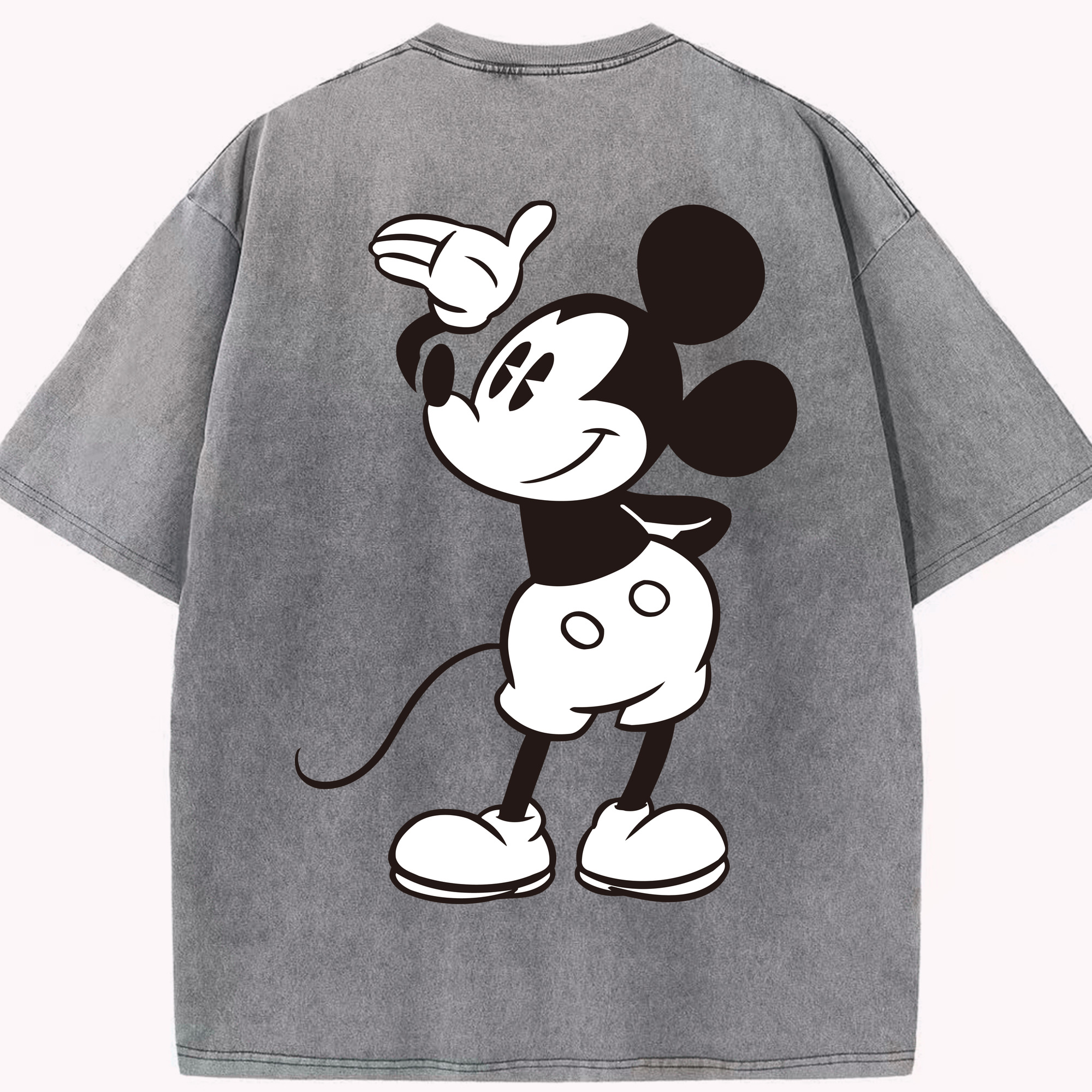 （画像用） ミッキーマウス Mickey Mouse 綿100% ヴィンテージ風 半袖Tシャツ（背面プリント）