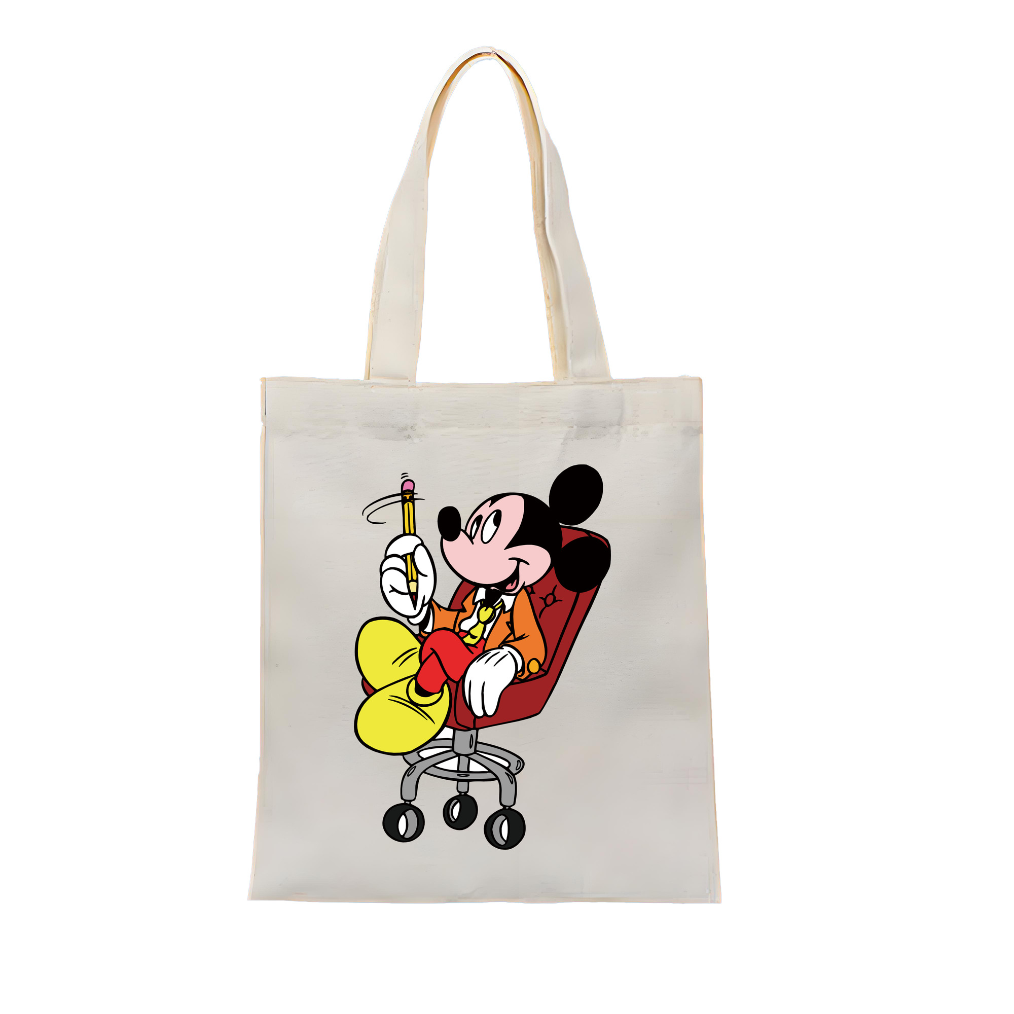ミッキーマウス Mickey Mouse 縦型キャンバス生地手提げバッグ　トートバッグ