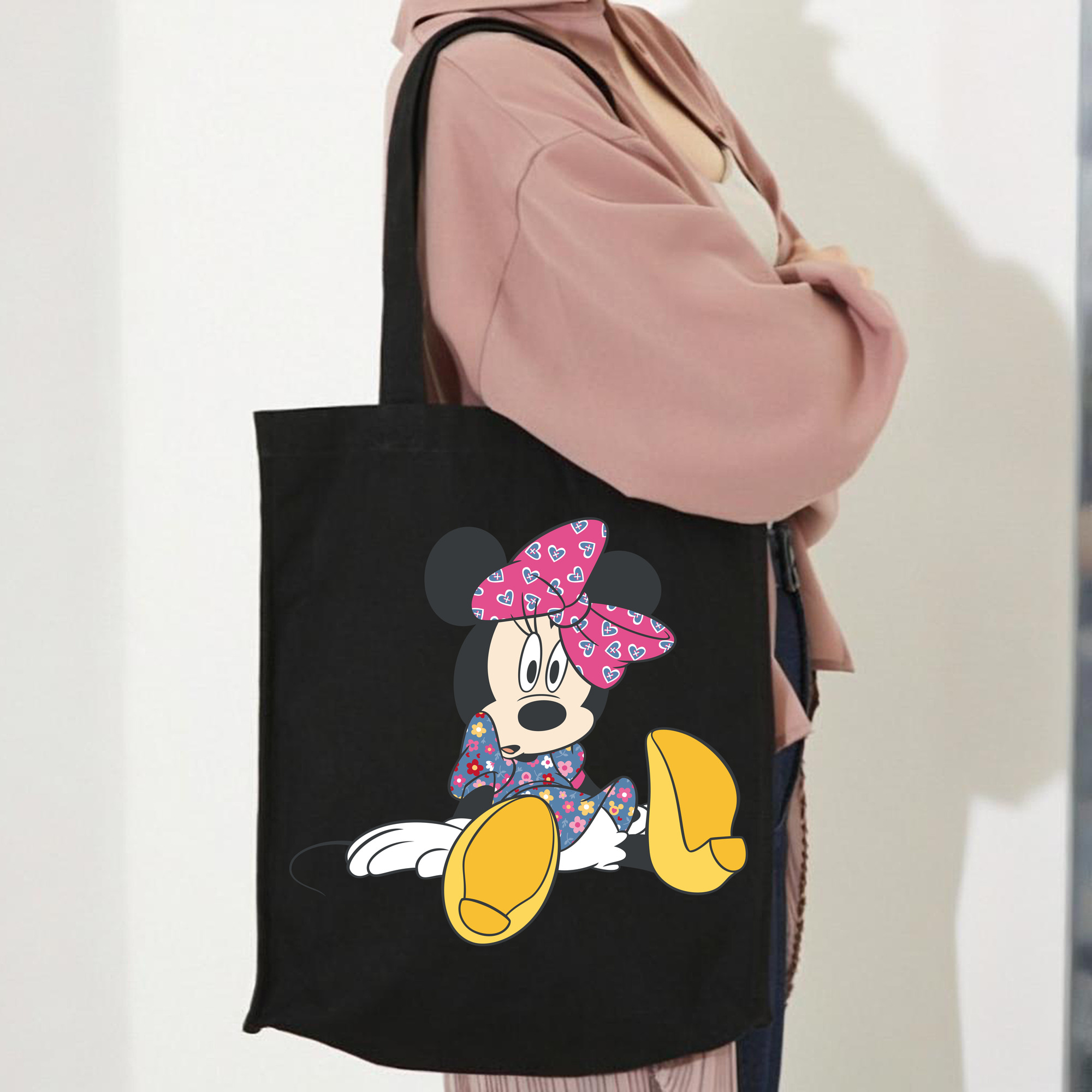 ミッキーマウス Mickey Mouse 縦型キャンバス生地手提げバッグ　トートバッグ