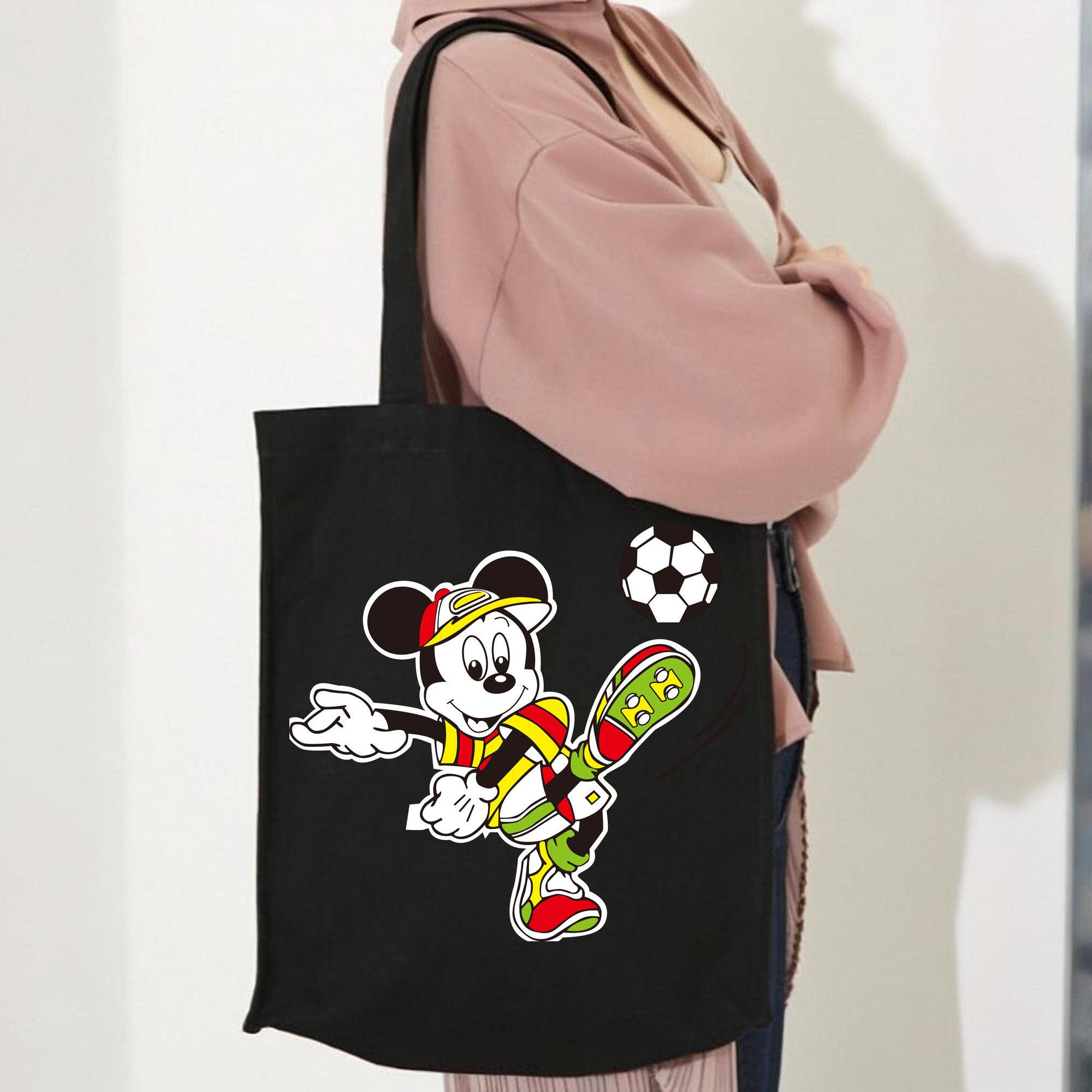 ミッキーマウス Mickey Mouse 縦型キャンバス生地手提げバッグ　トートバッグ