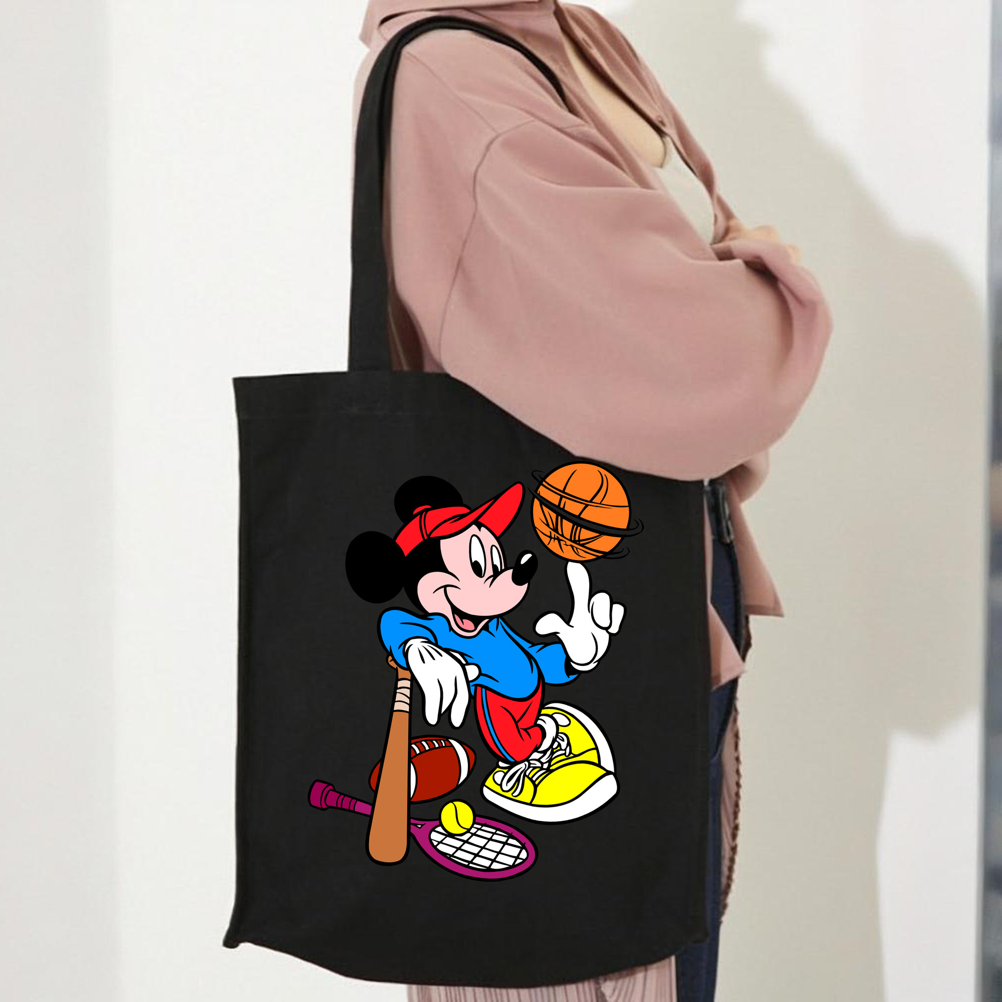 ミッキーマウス Mickey Mouse 縦型キャンバス生地手提げバッグ　トートバッグ