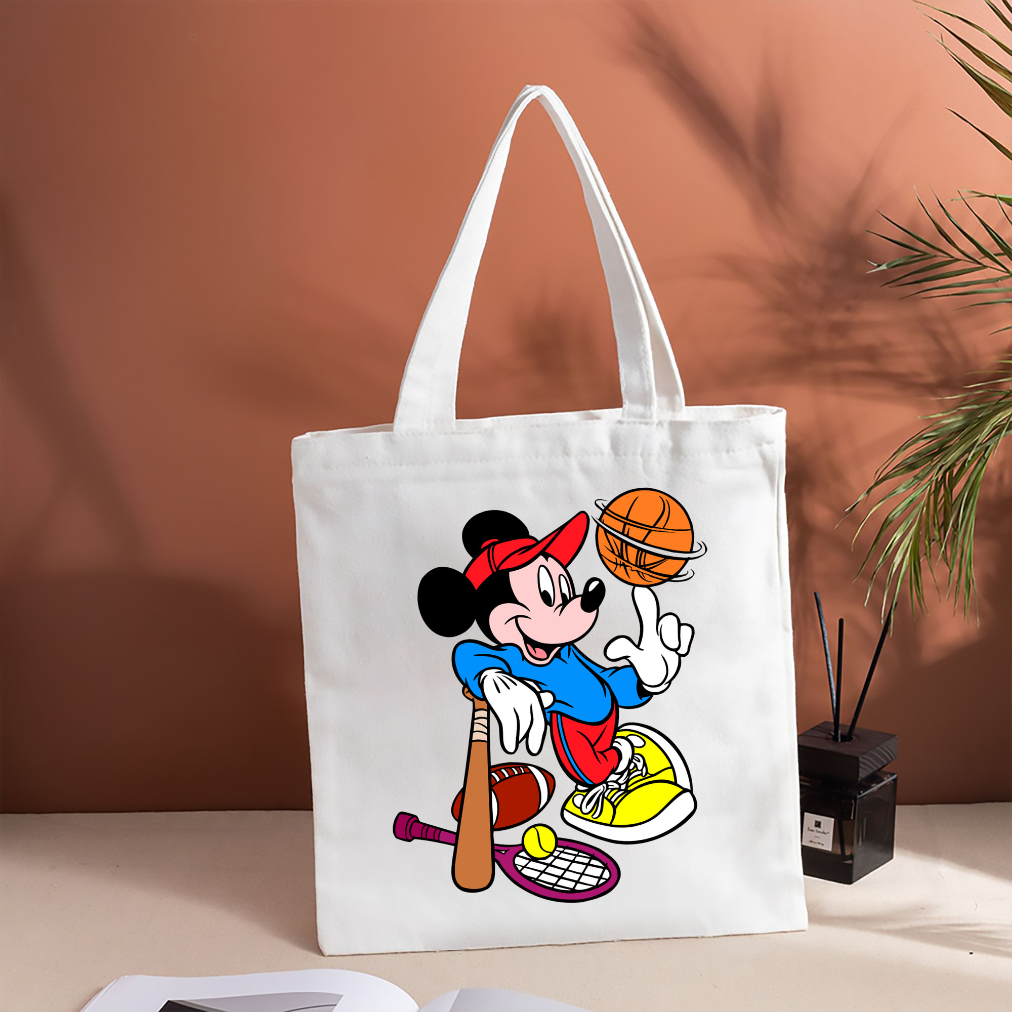 ミッキーマウス Mickey Mouse 縦型キャンバス生地手提げバッグ　トートバッグ