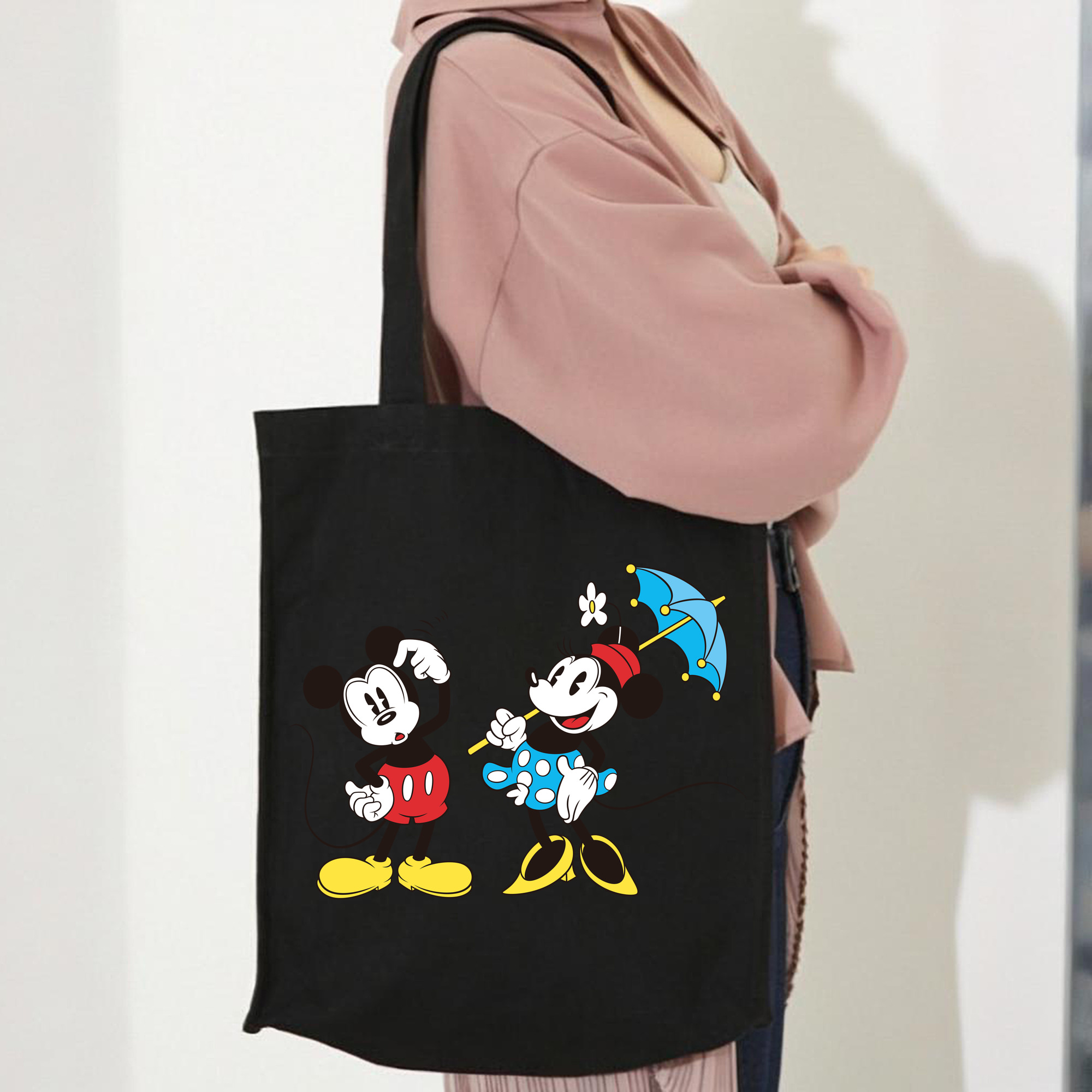 ミッキーマウス Mickey Mouse 縦型キャンバス生地手提げバッグ　トートバッグ