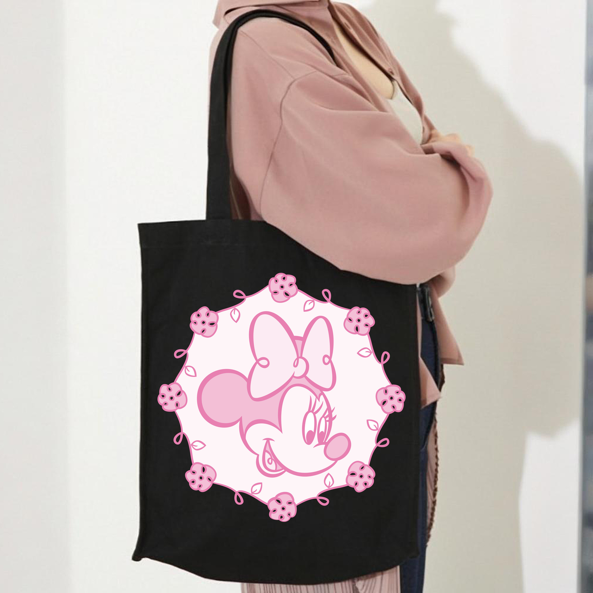 ミッキーマウス Mickey Mouse 縦型キャンバス生地手提げバッグ　トートバッグ