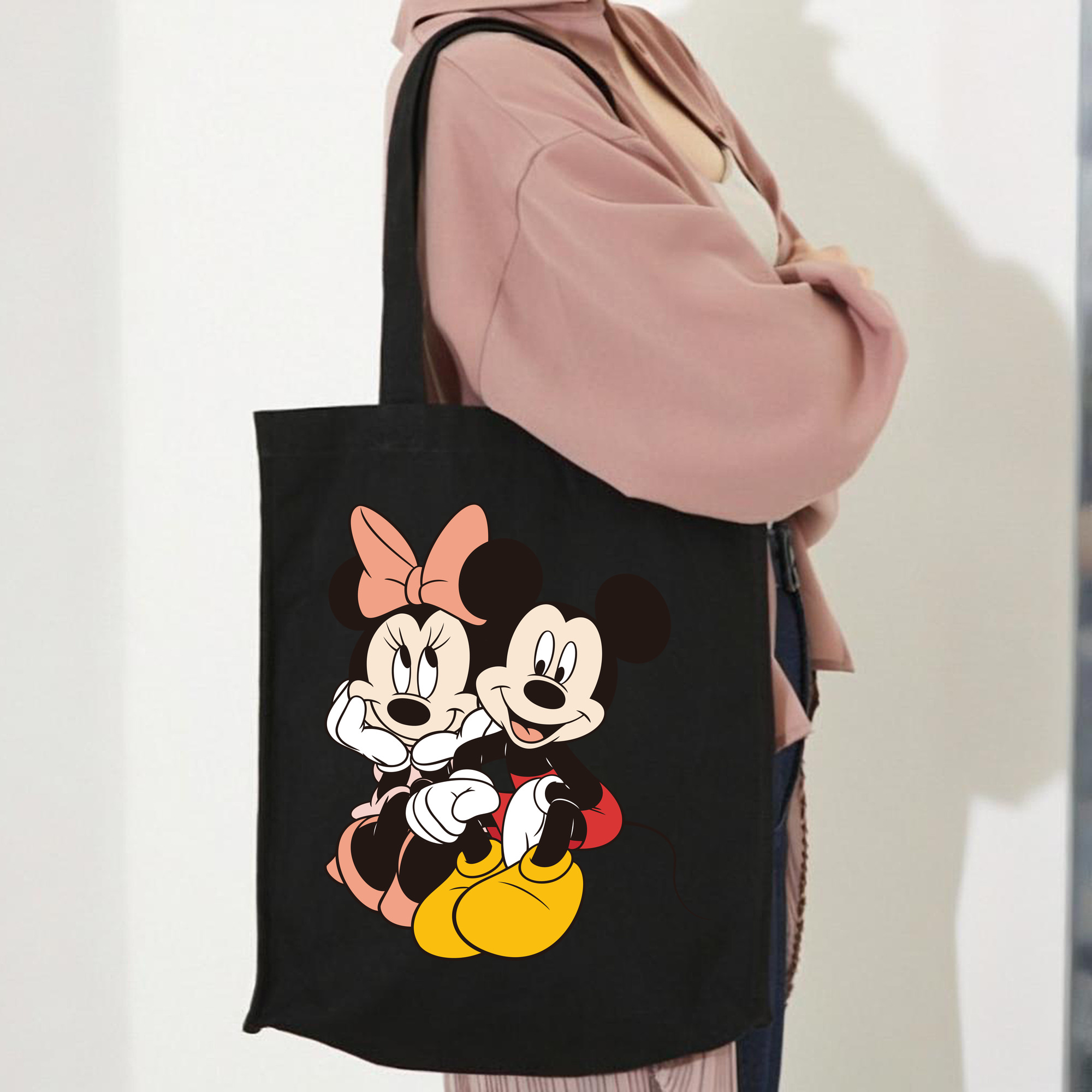 ミッキーマウス Mickey Mouse 縦型キャンバス生地手提げバッグ　トートバッグ