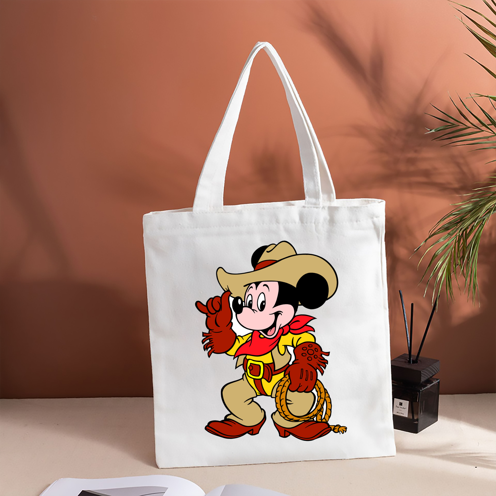 ミッキーマウス Mickey Mouse 縦型キャンバス生地手提げバッグ　トートバッグ