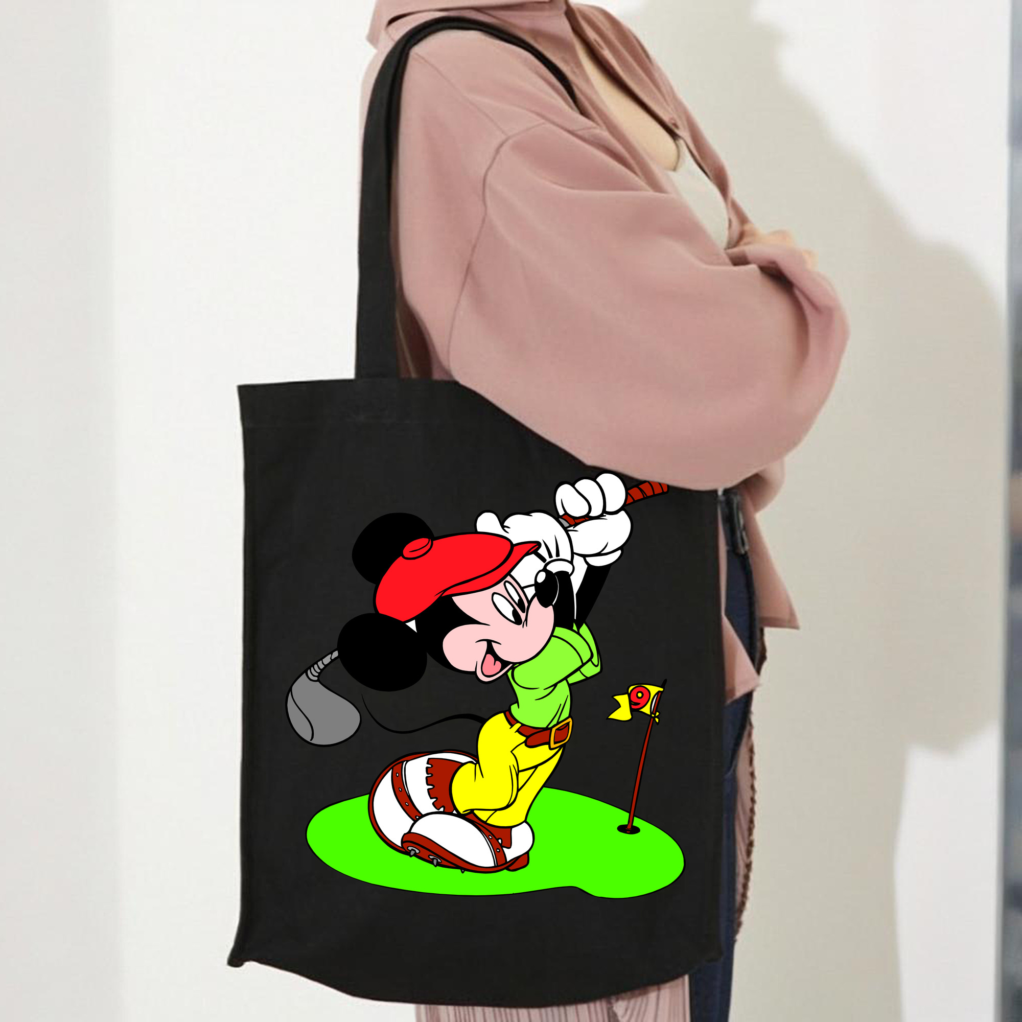 ミッキーマウス Mickey Mouse 縦型キャンバス生地手提げバッグ　トートバッグ