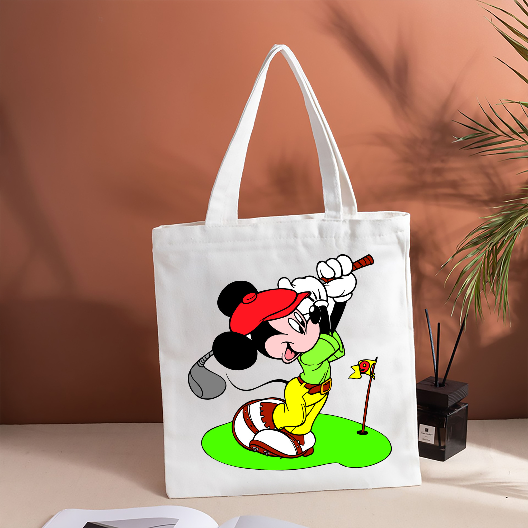 ミッキーマウス Mickey Mouse 縦型キャンバス生地手提げバッグ　トートバッグ