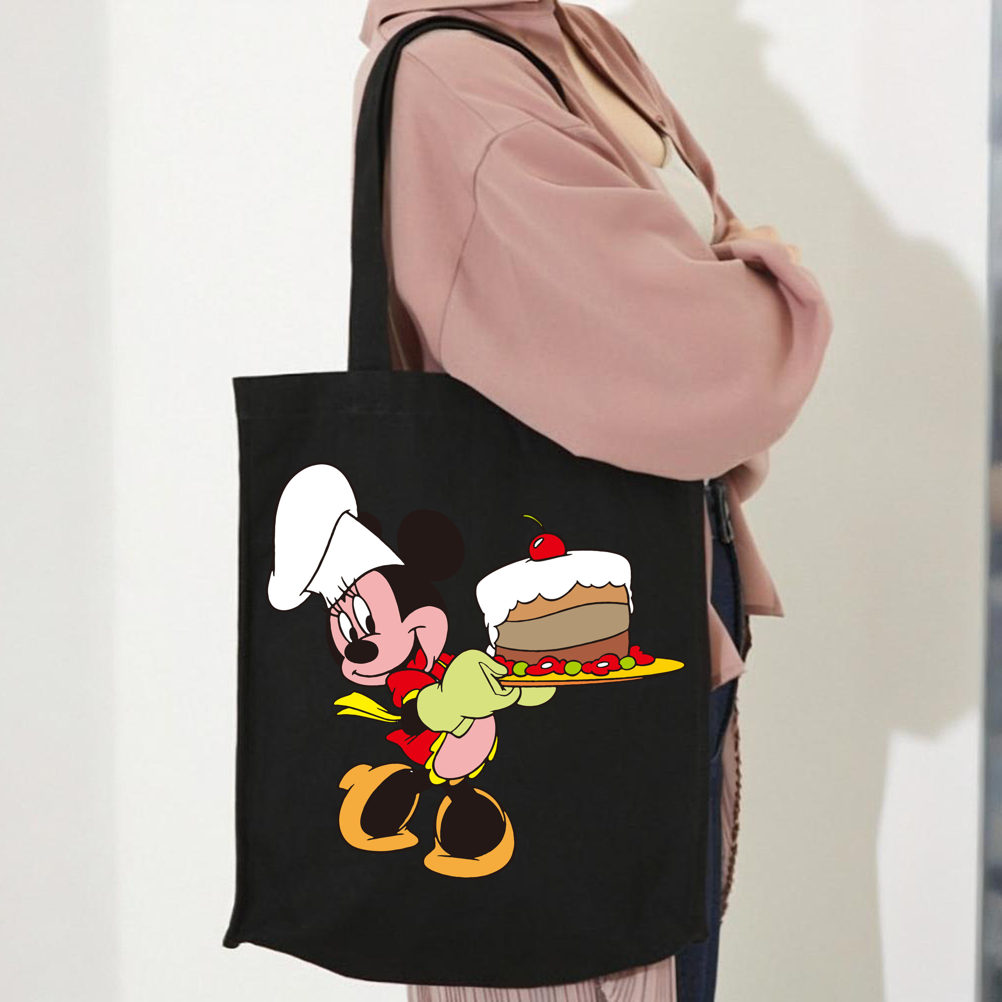 ミッキーマウス Mickey Mouse 縦型キャンバス生地手提げバッグ　トートバッグ