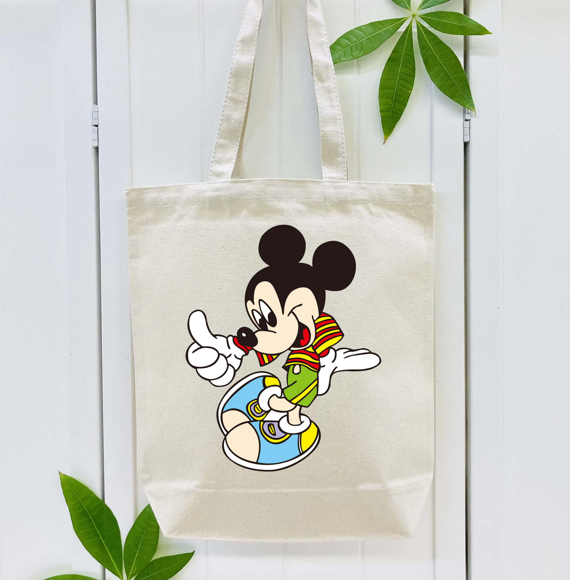 ミッキーマウス Mickey Mouse 縦型キャンバス生地手提げバッグ　トートバッグ