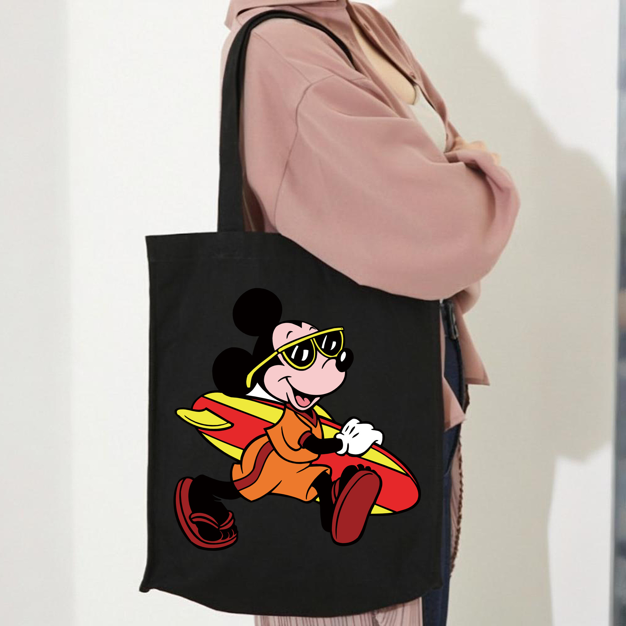 ミッキーマウス Mickey Mouse 縦型キャンバス生地手提げバッグ　トートバッグ