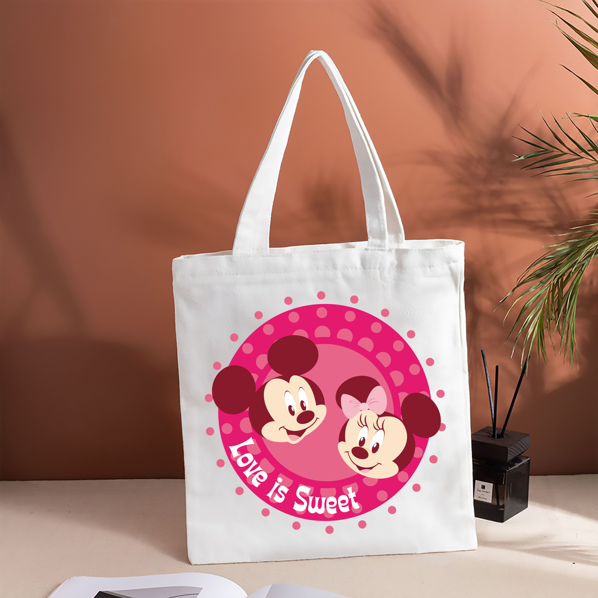ミッキーマウス Mickey Mouse 縦型キャンバス生地手提げバッグ　トートバッグ