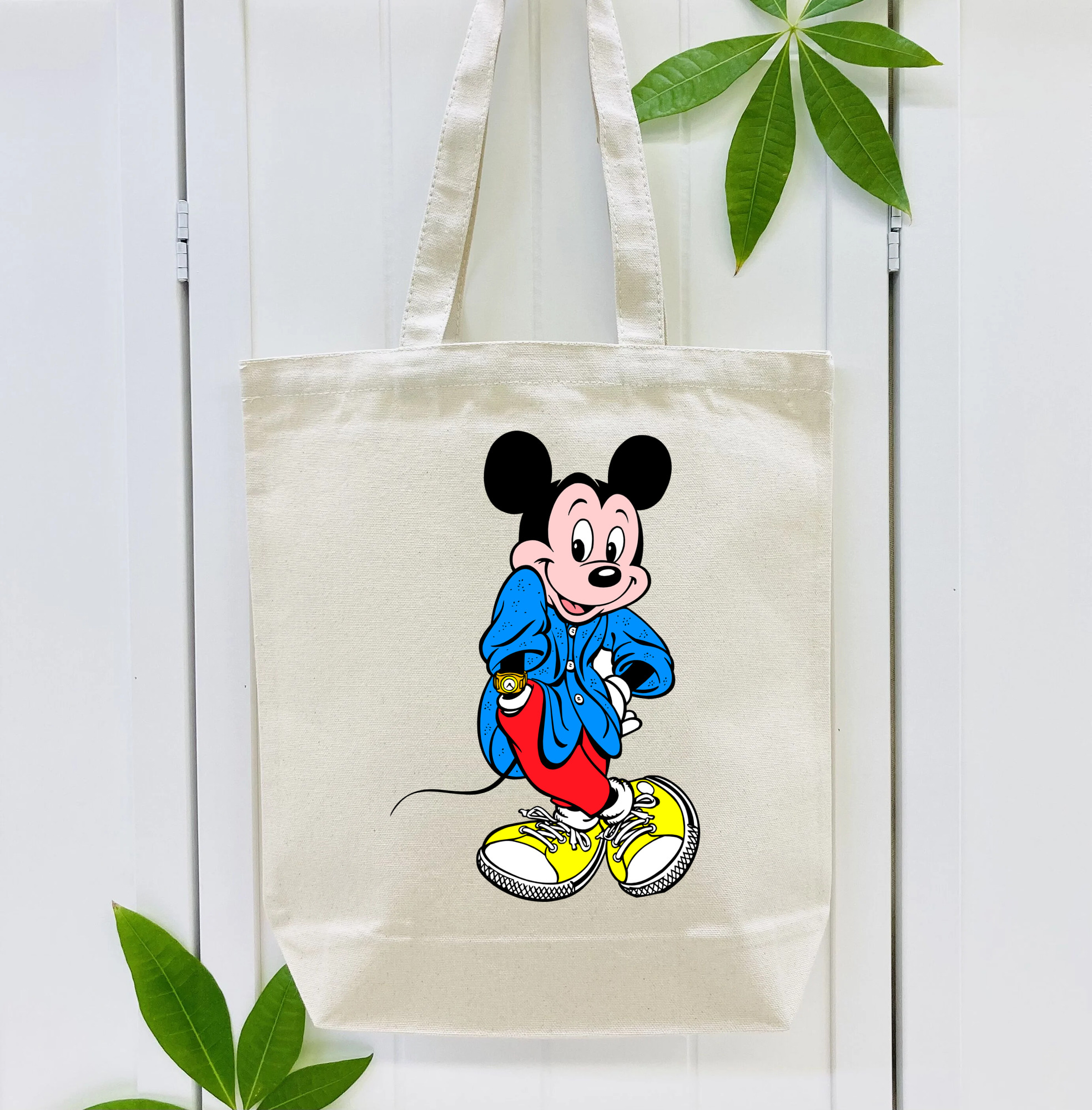 ミッキーマウス Mickey Mouse 縦型キャンバス生地手提げバッグ　トートバッグ