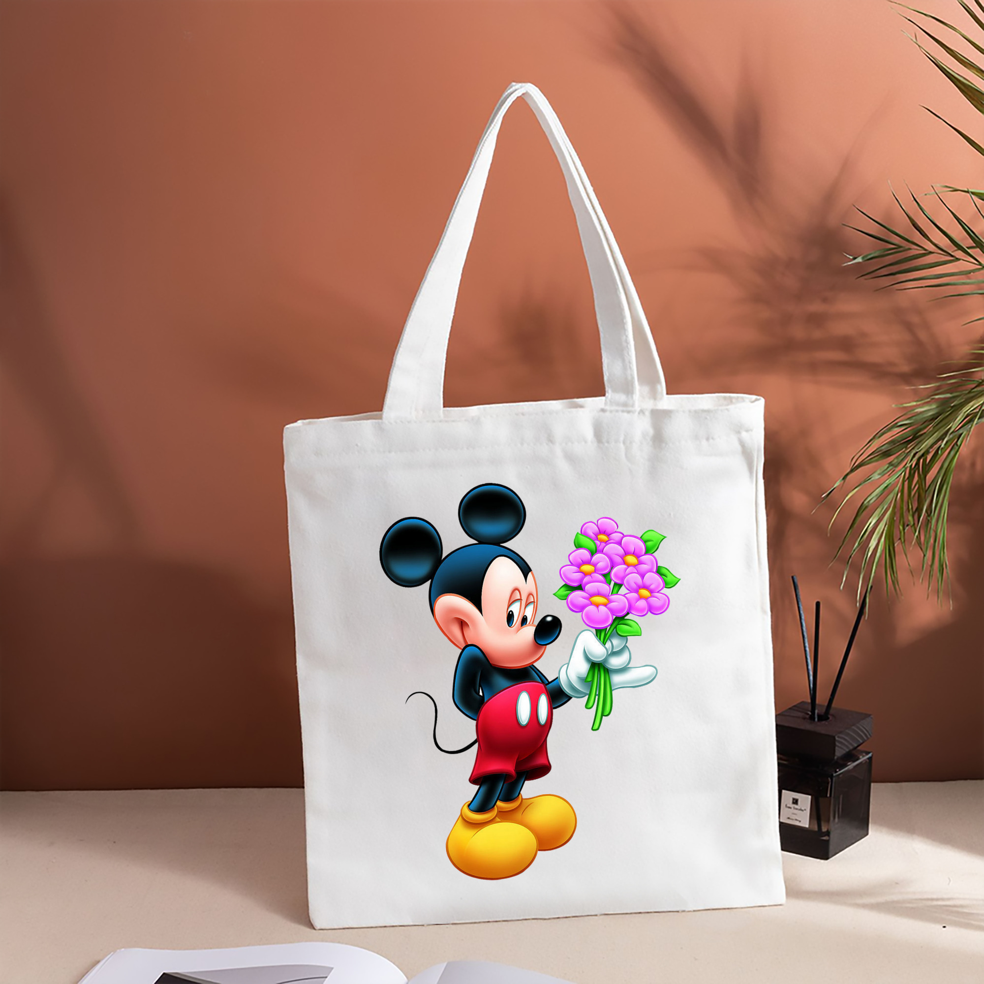 ミッキーマウス Mickey Mouse 縦型キャンバス生地手提げバッグ　トートバッグ