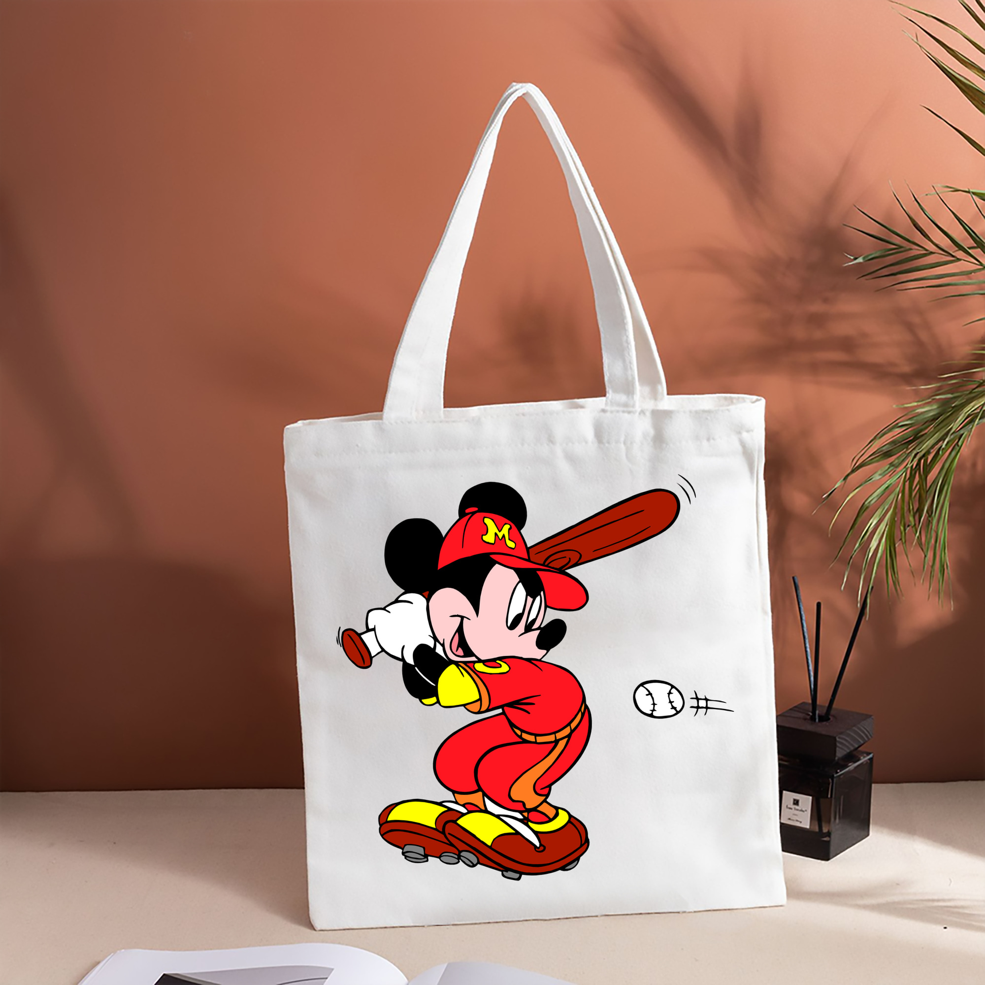 ミッキーマウス Mickey Mouse 縦型キャンバス生地手提げバッグ　トートバッグ
