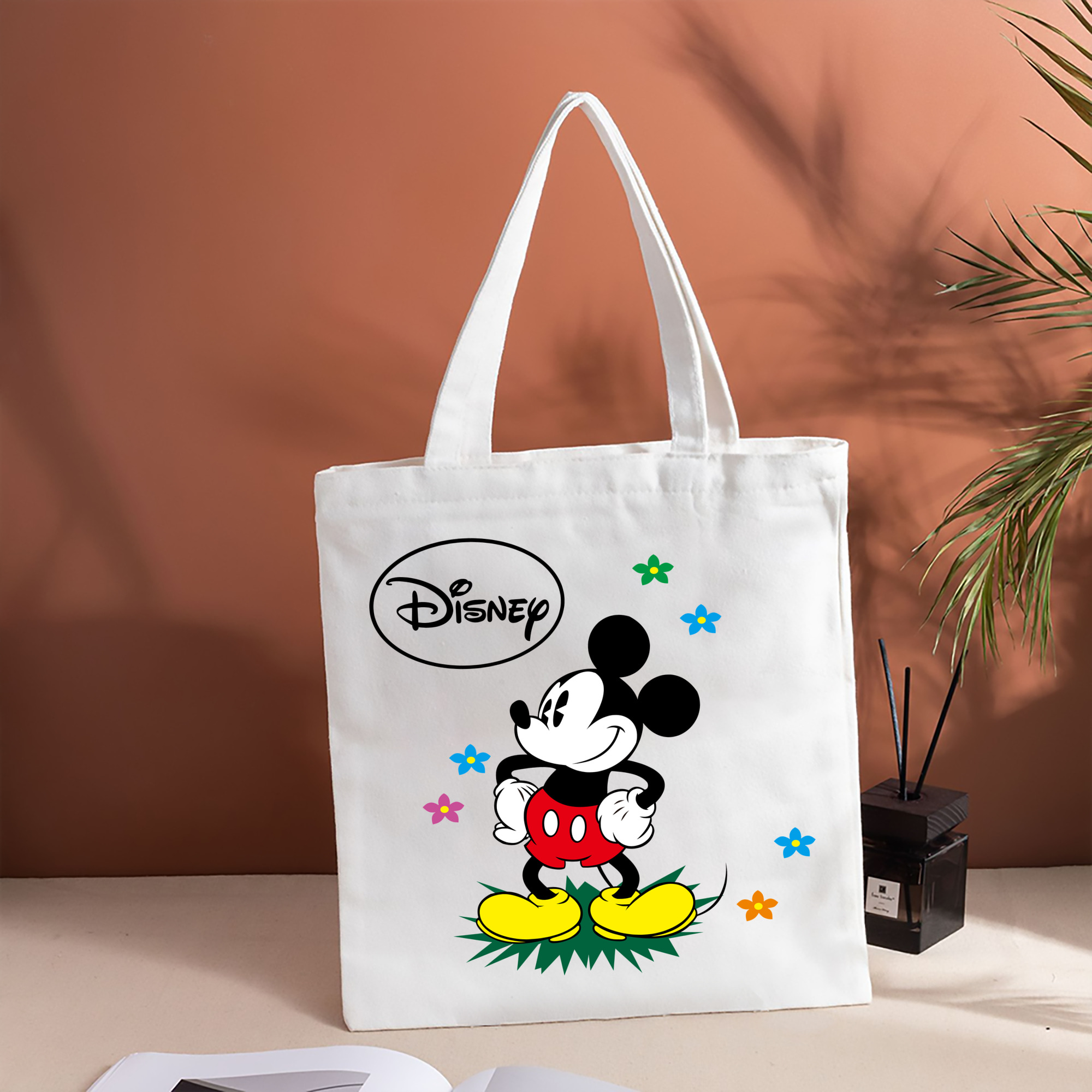 ミッキーマウス Mickey Mouse 縦型キャンバス生地手提げバッグ　トートバッグ