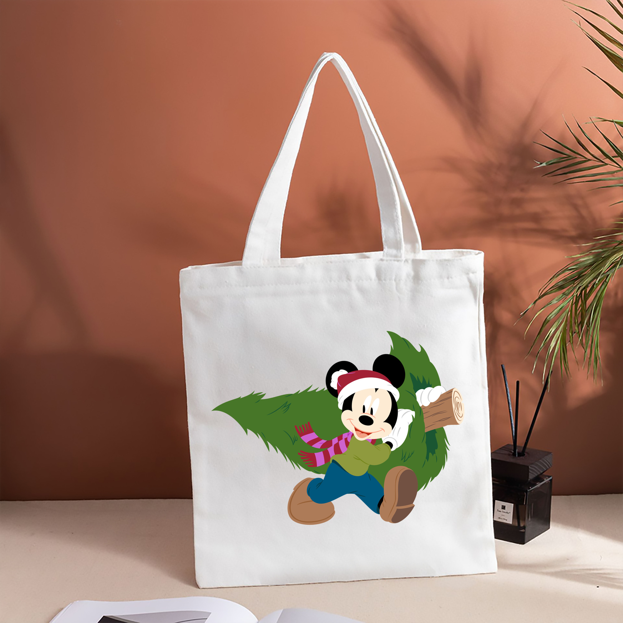 ミッキーマウス Mickey Mouse 縦型キャンバス生地手提げバッグ　トートバッグ