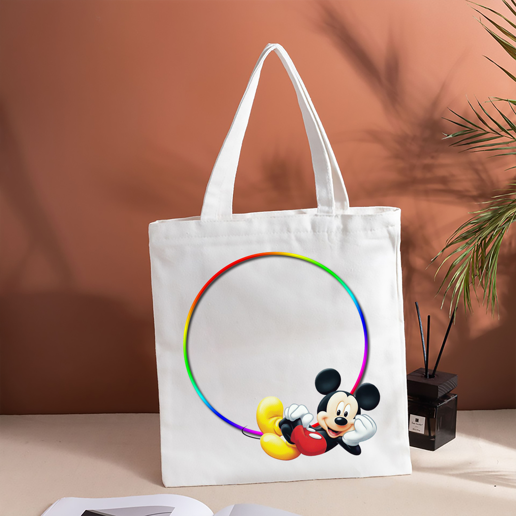 ミッキーマウス Mickey Mouse 縦型キャンバス生地手提げバッグ　トートバッグ